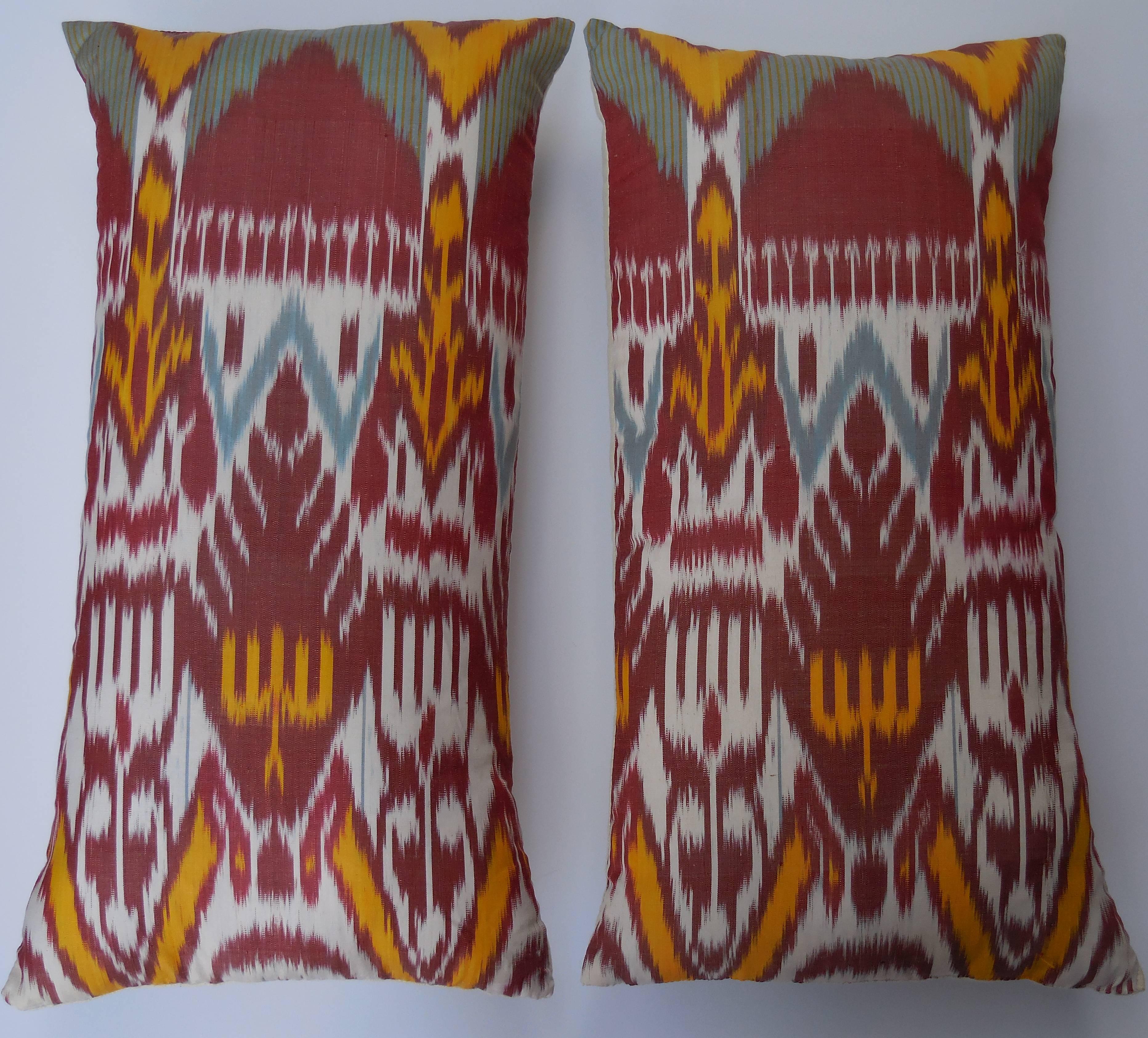 Asian Pair of Colorful Ikat Pillows