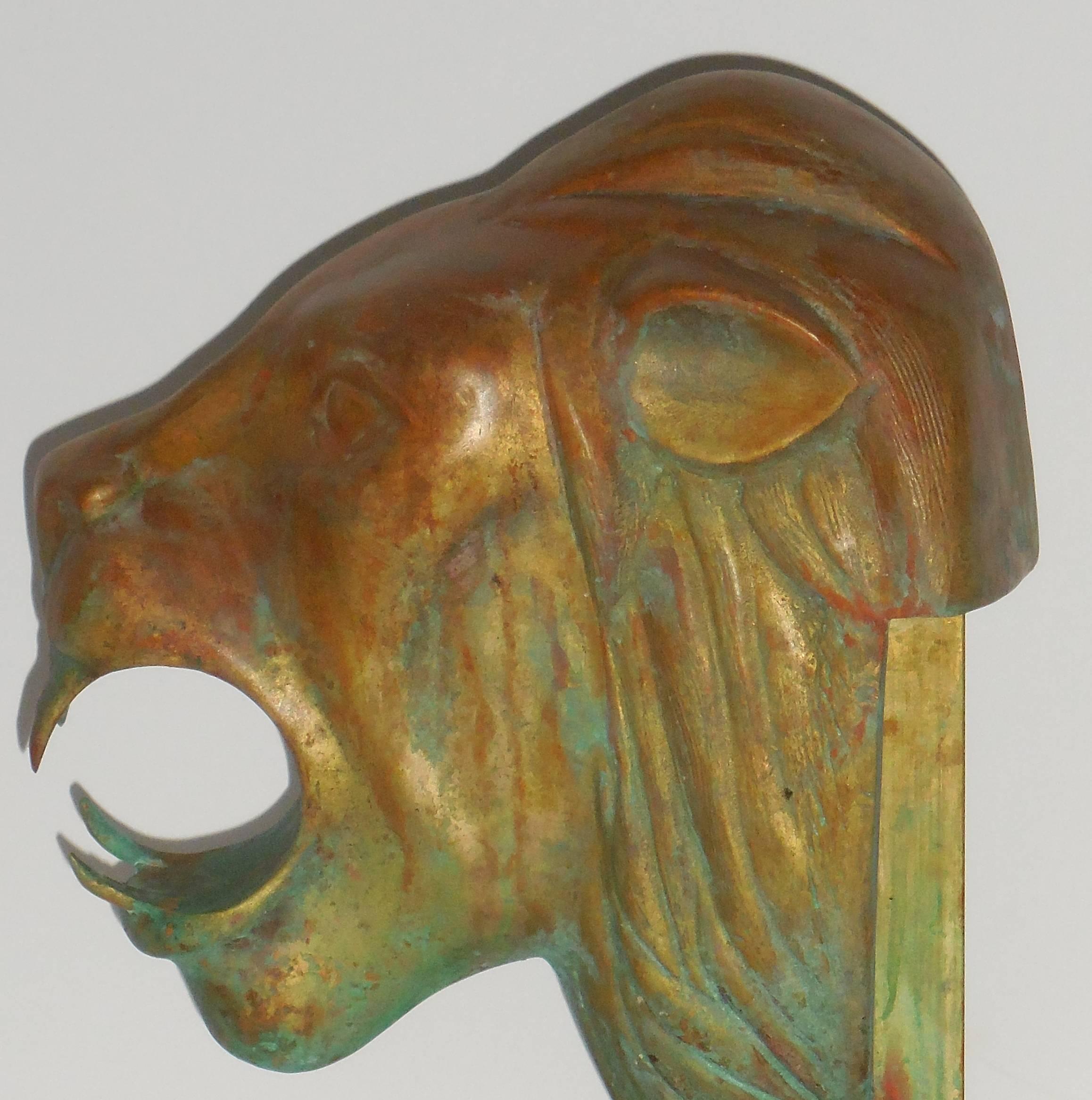 French 1960s Bronze Lion Head Statue