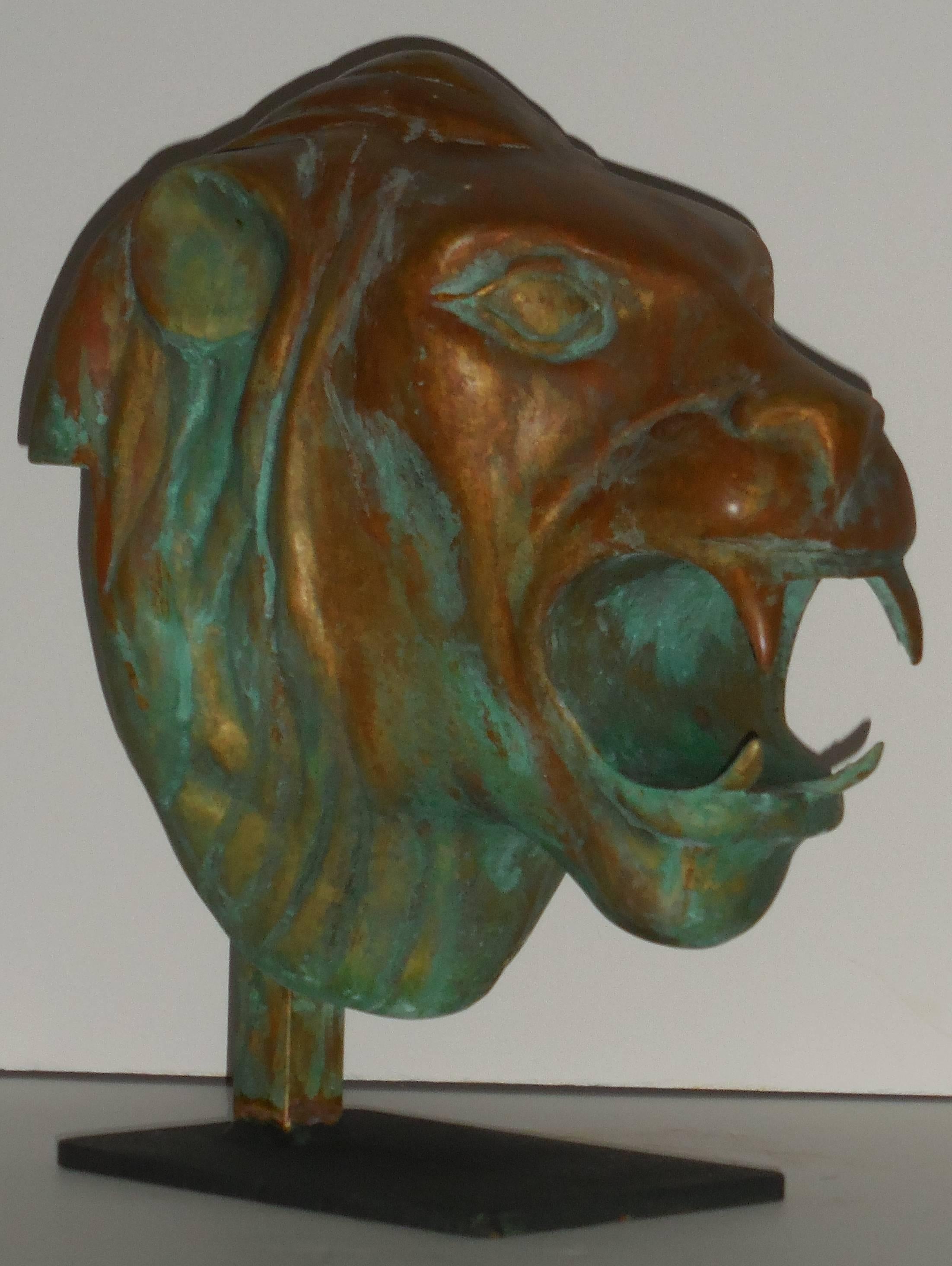 Mid-20th Century 1960s Bronze Lion Head Statue