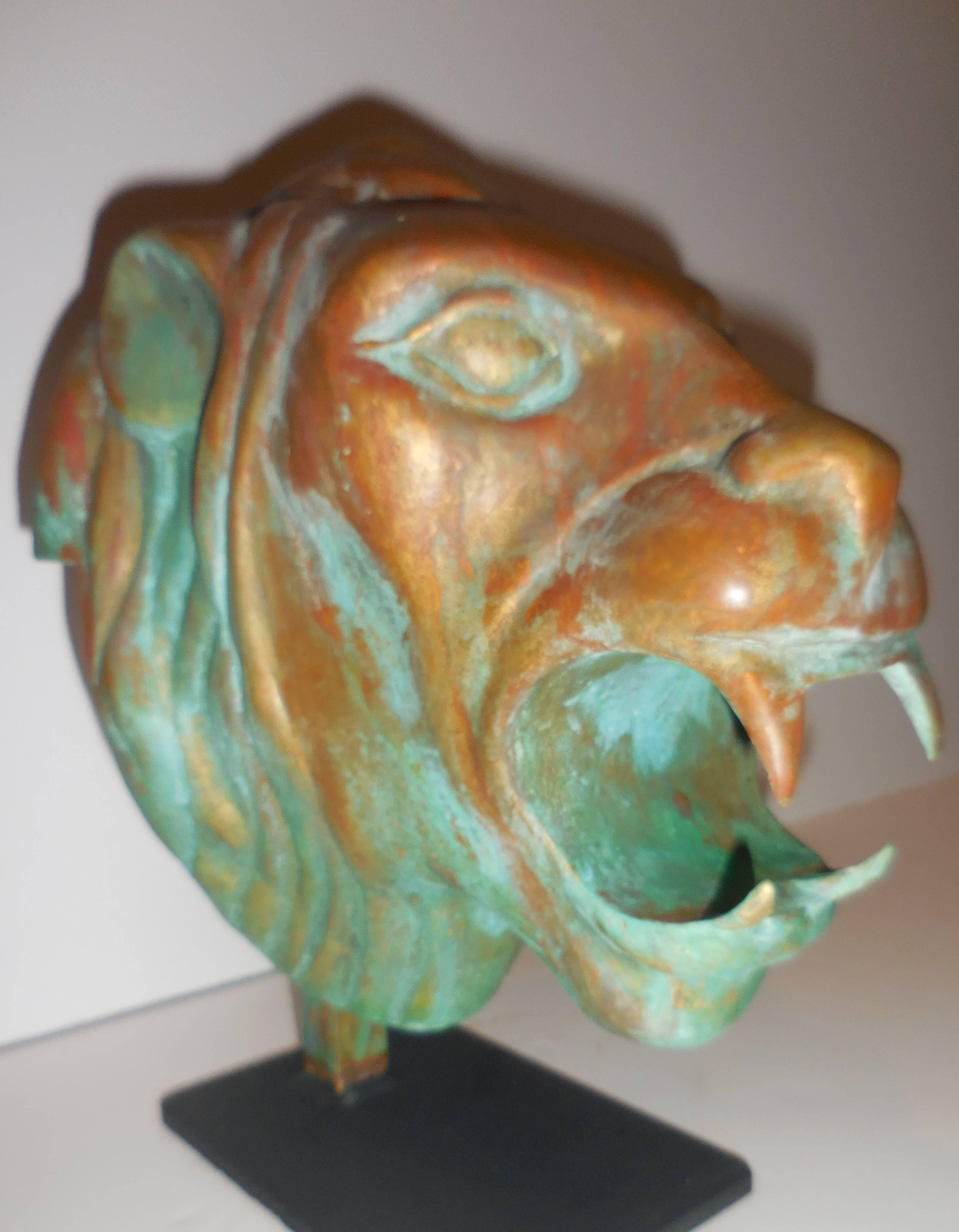1960s Bronze Lion Head Statue 1