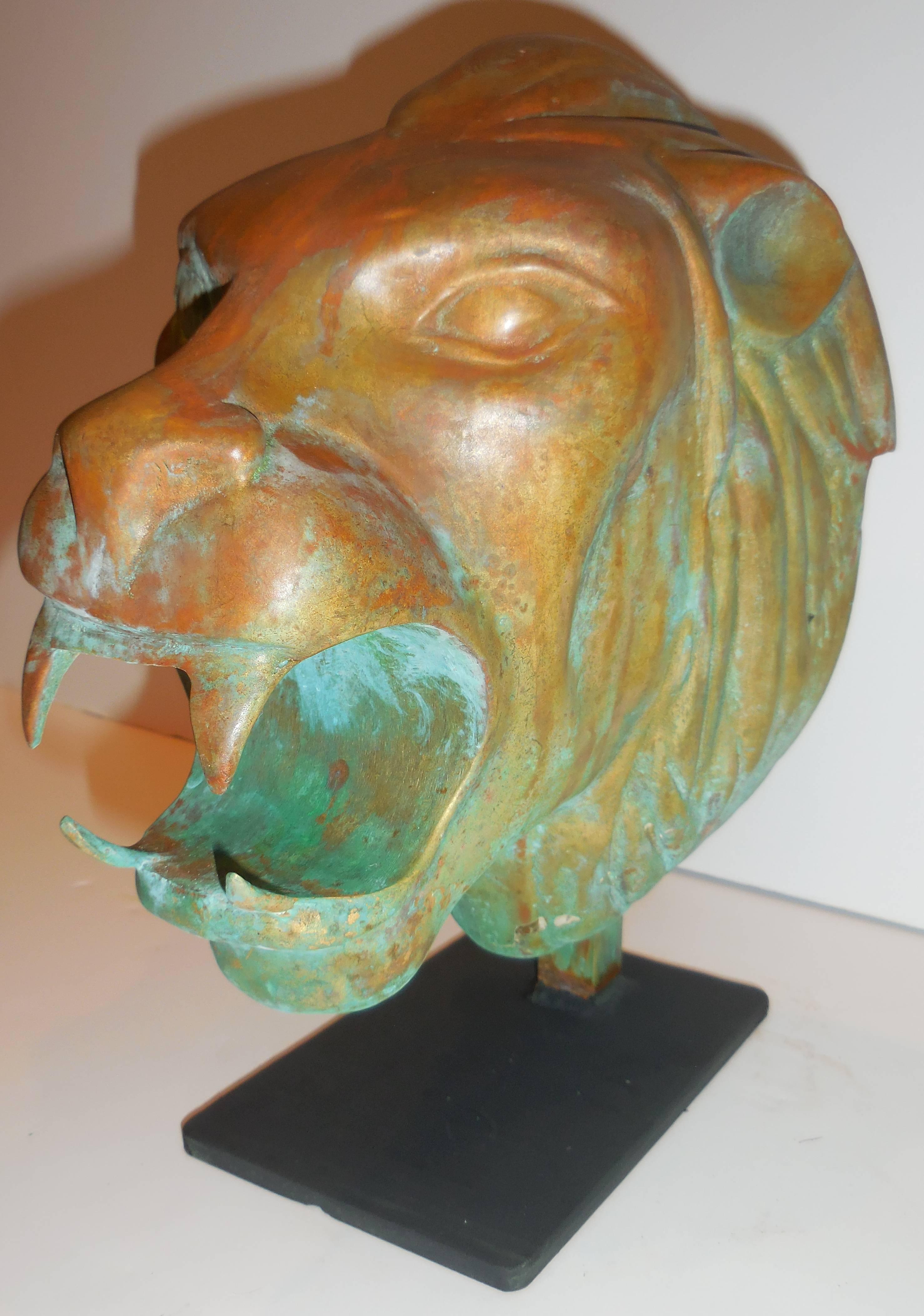 1960s Bronze Lion Head Statue 2