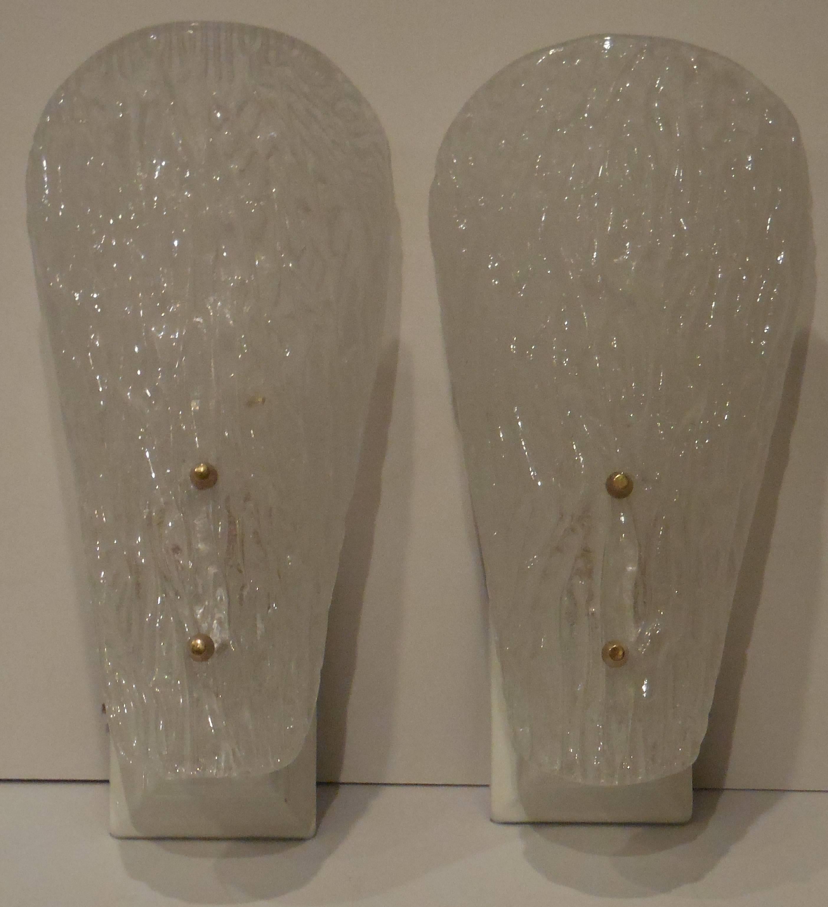Elegant Pair of 1960 Glass Wall Sconces 2