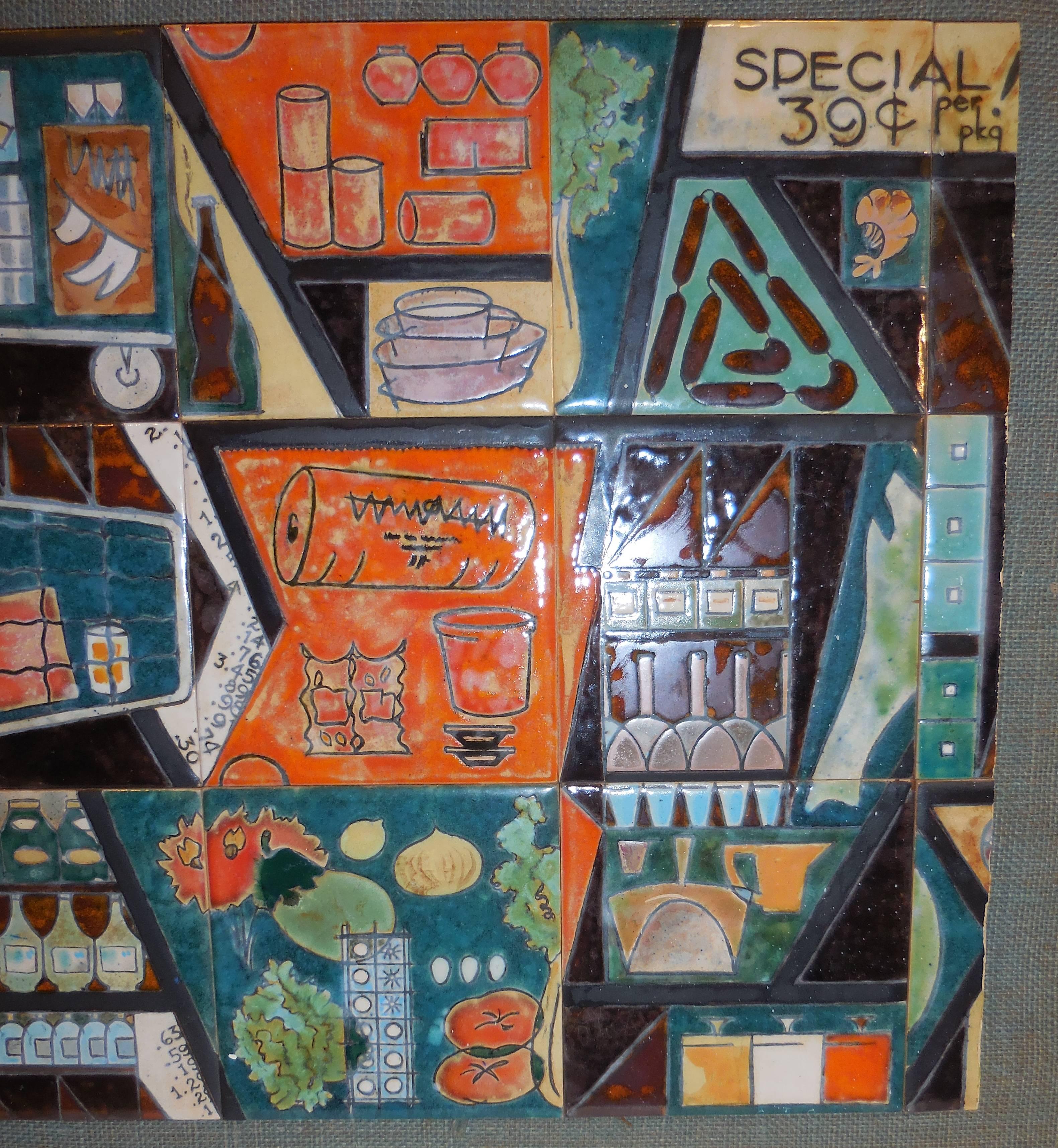 Vintage Ceramic Tile Wall Hanging In Excellent Condition In Delray Beach, FL