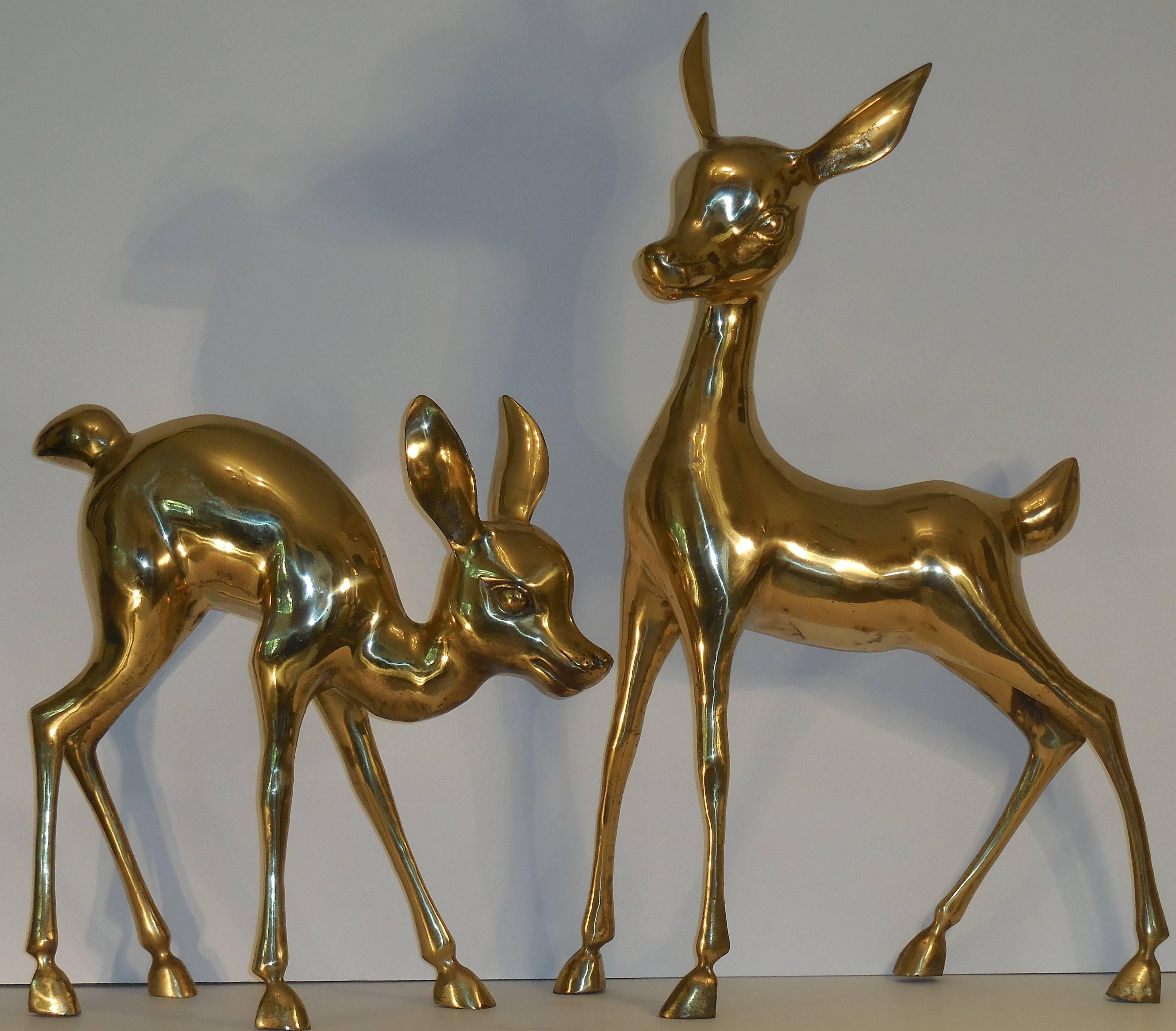 Large Pair of Brass Baby Deer 2