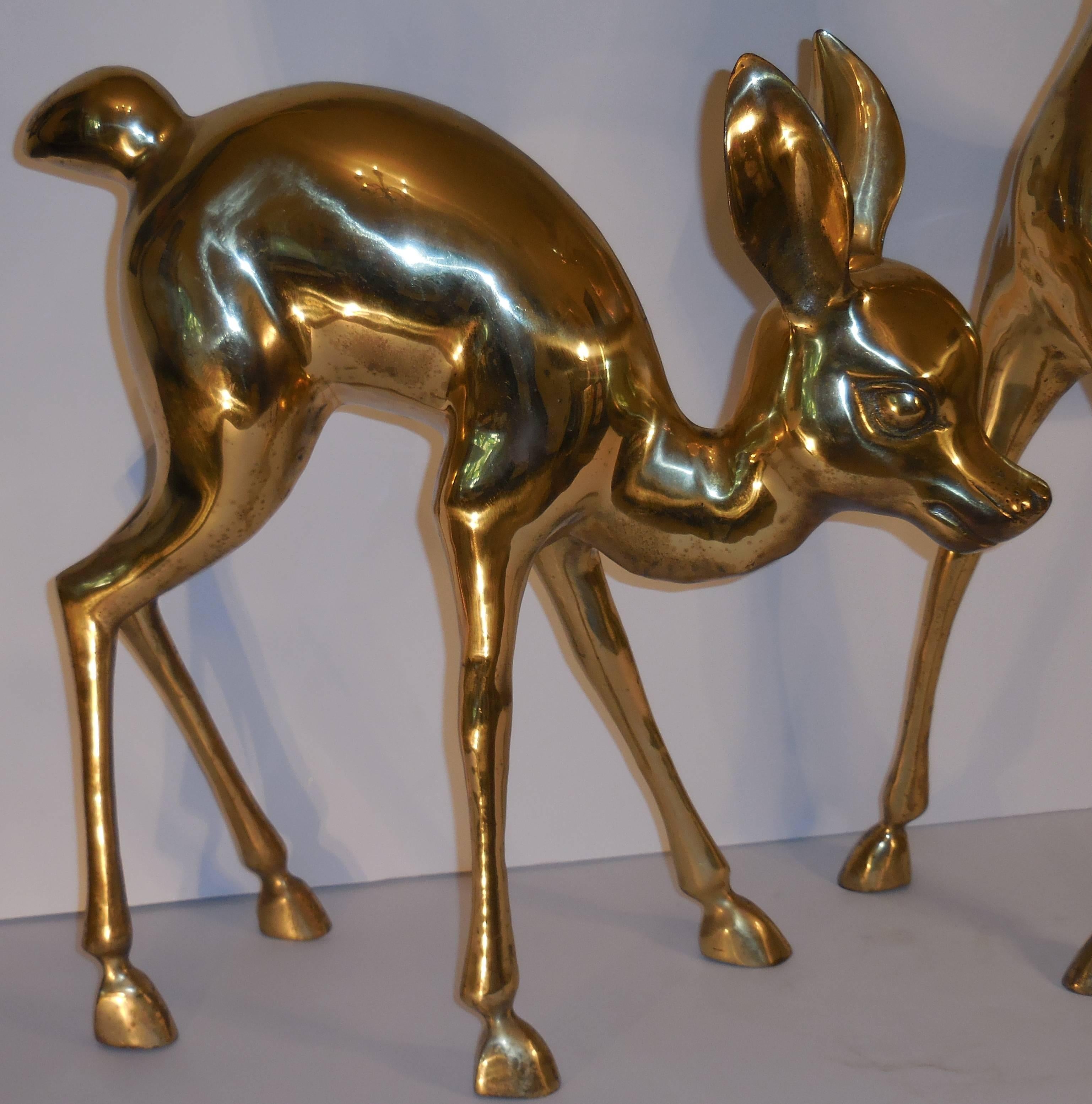 Large Pair of Brass Baby Deer 1