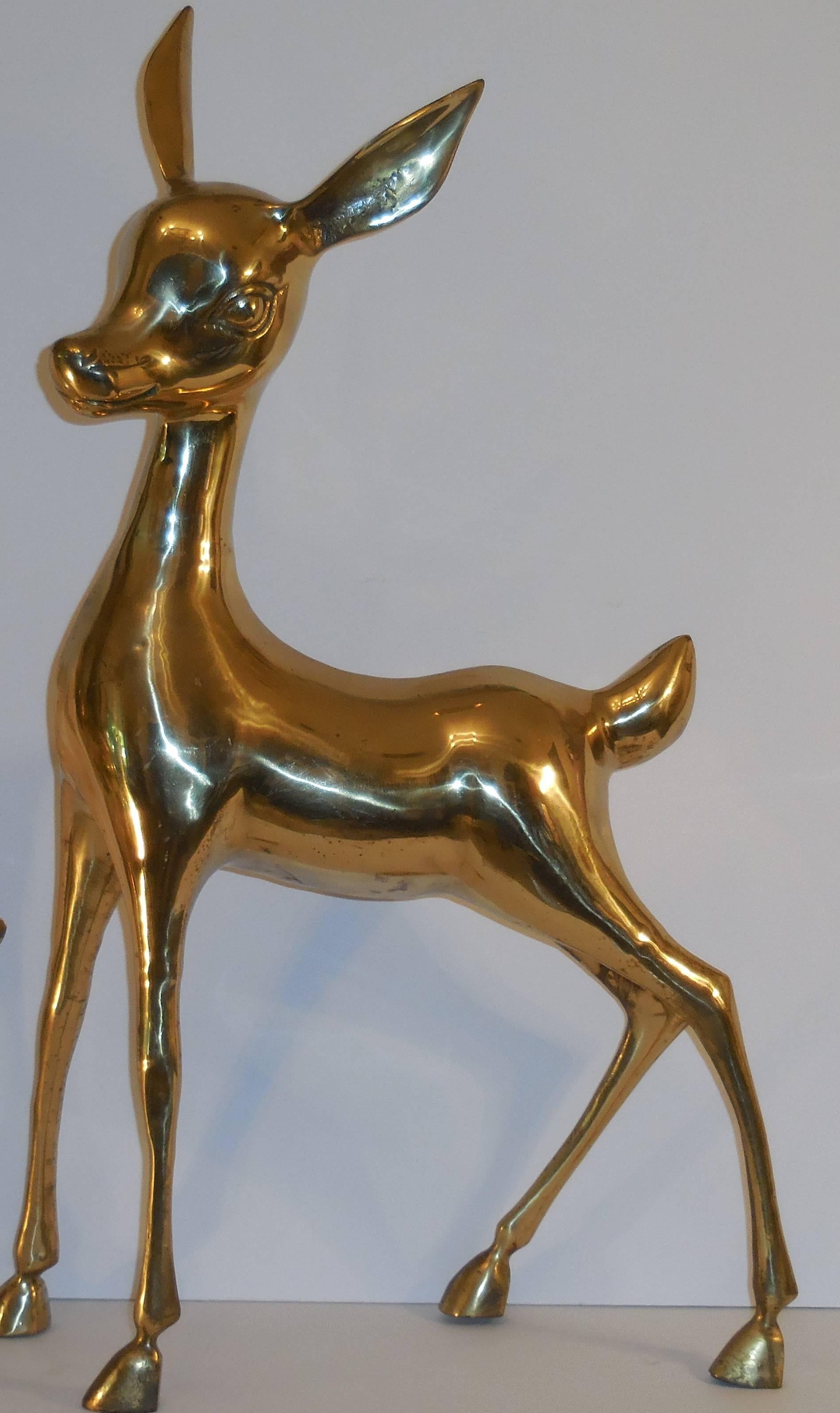 Large Pair of Brass Baby Deer In Excellent Condition In Delray Beach, FL