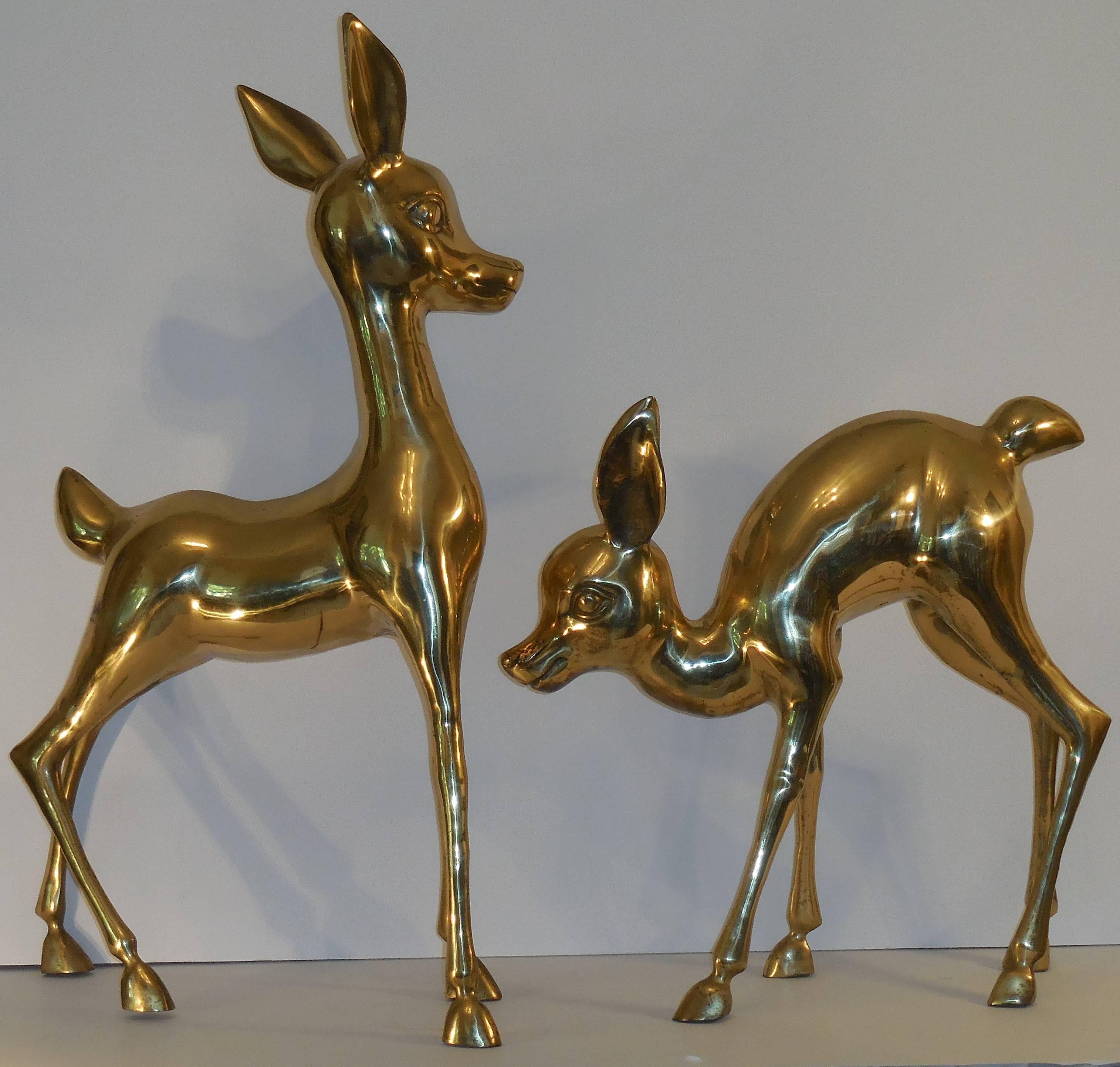Large Pair of Brass Baby Deer 3