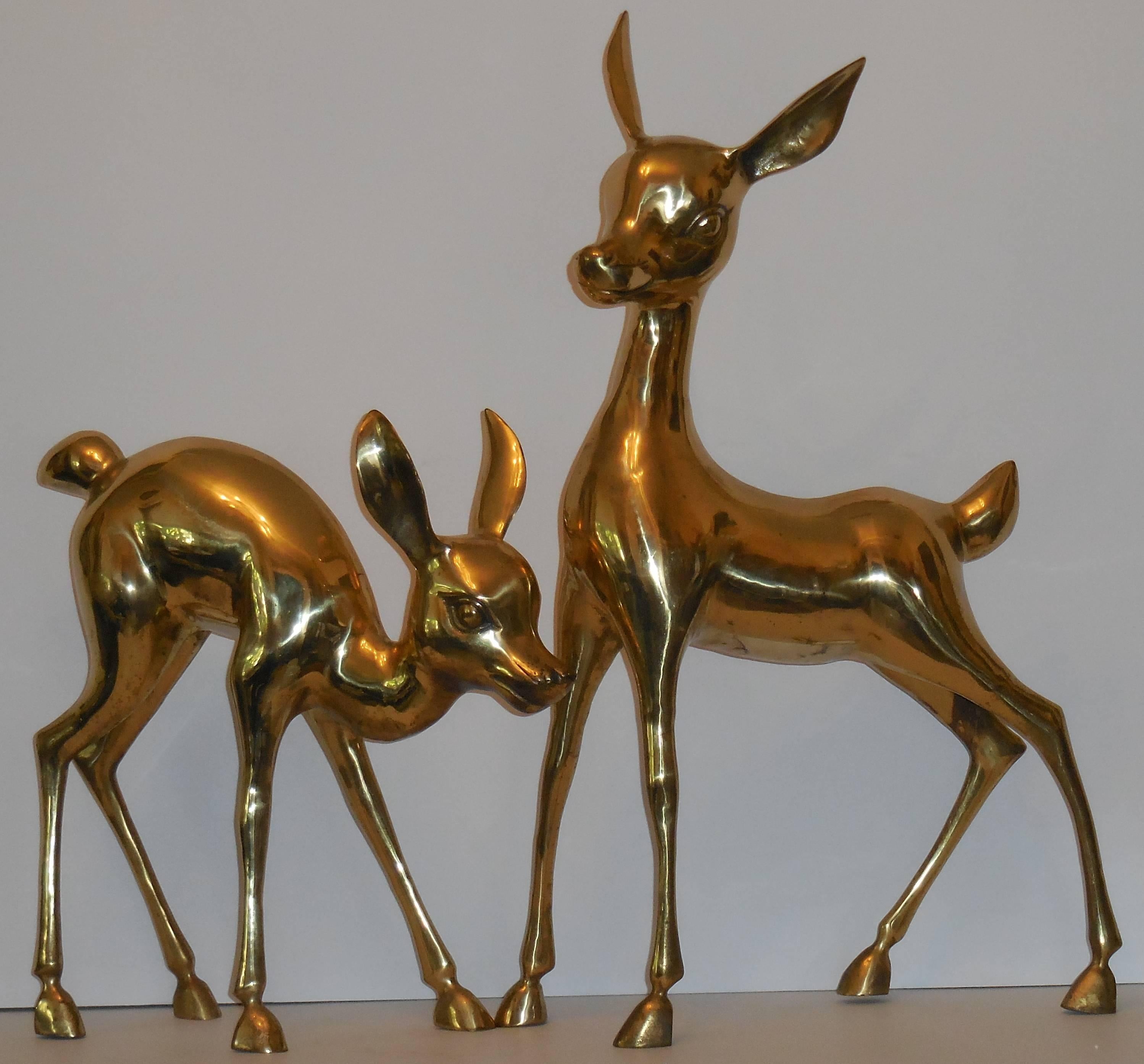 European Large Pair of Brass Baby Deer