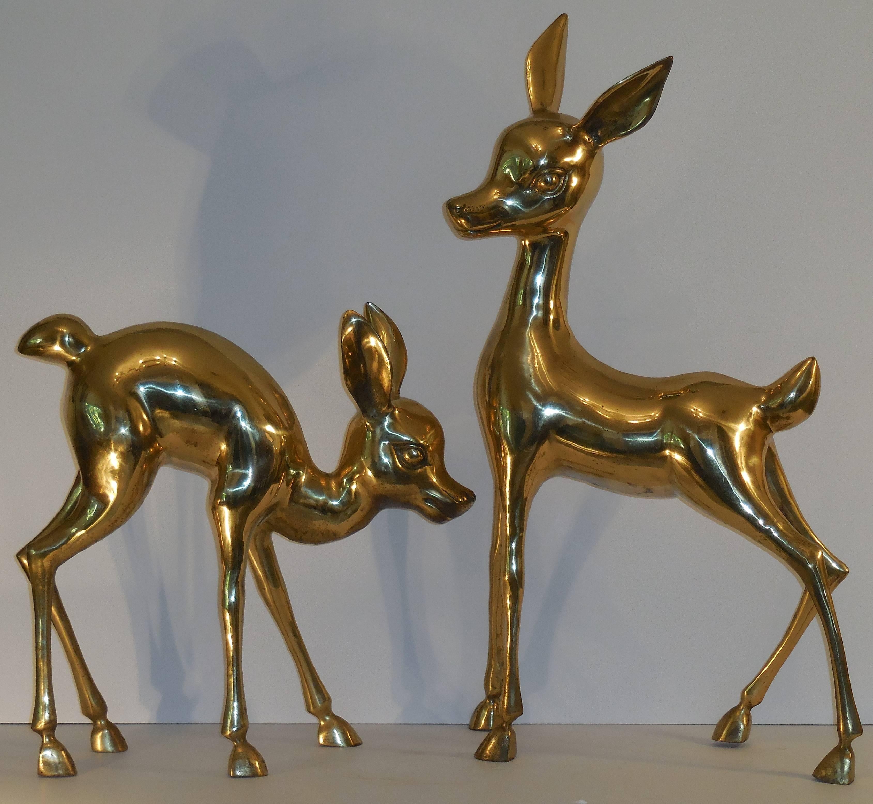 Large Pair of Brass Baby Deer 4