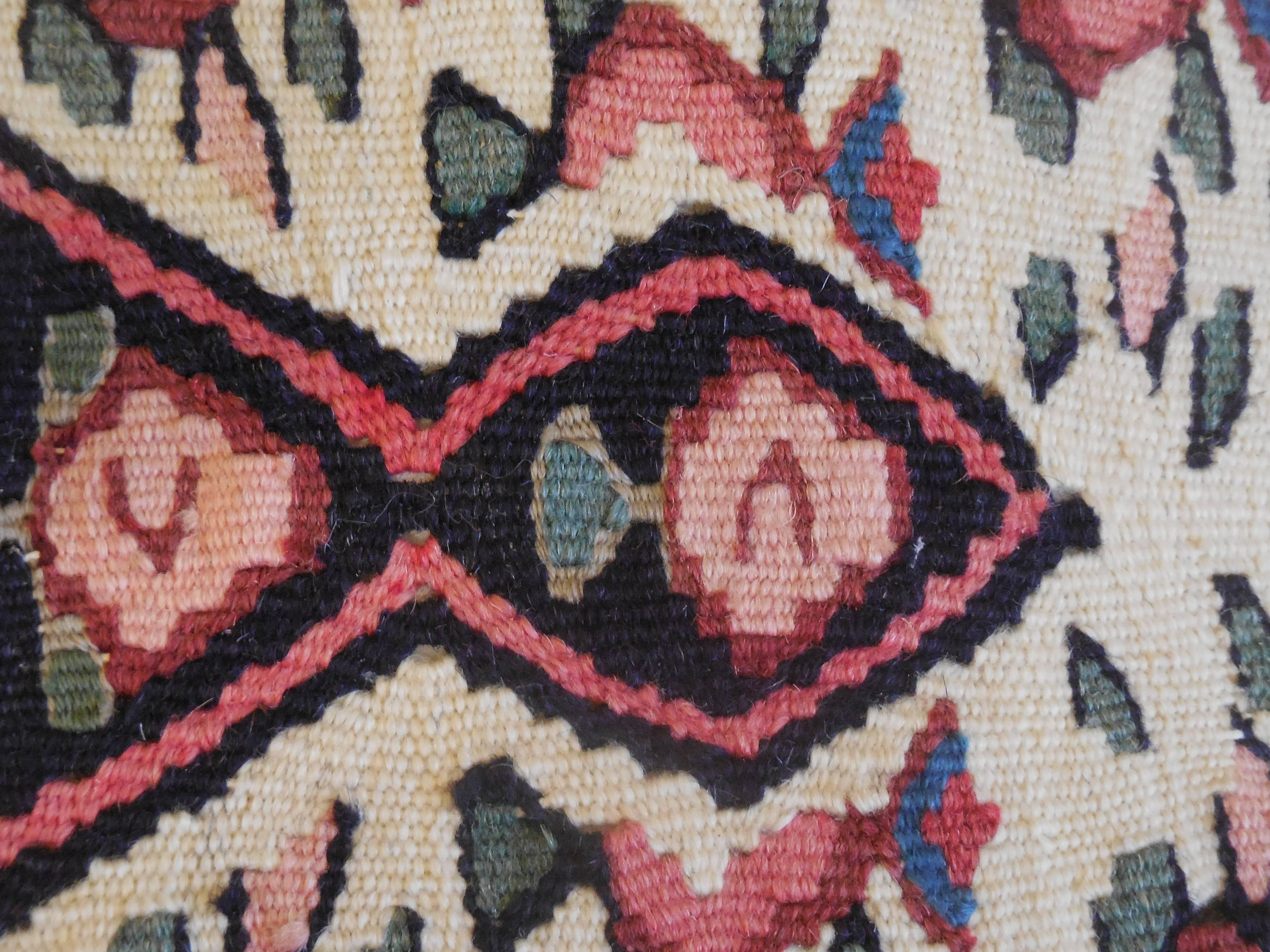 Mid-20th Century Large Flat-Weave Persian Rug Fragment Pillow