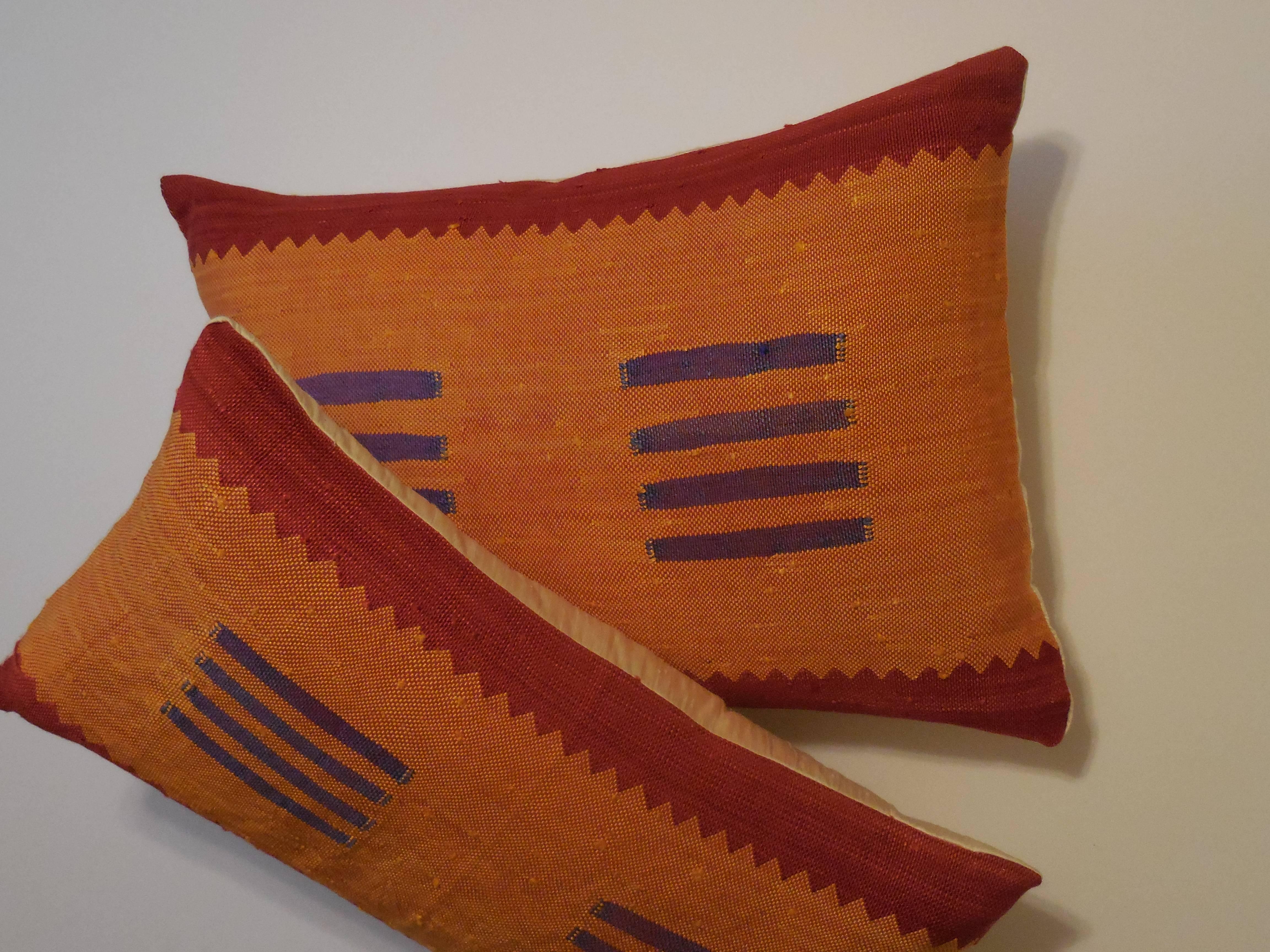 Pair of Silk Orange Pillows 3