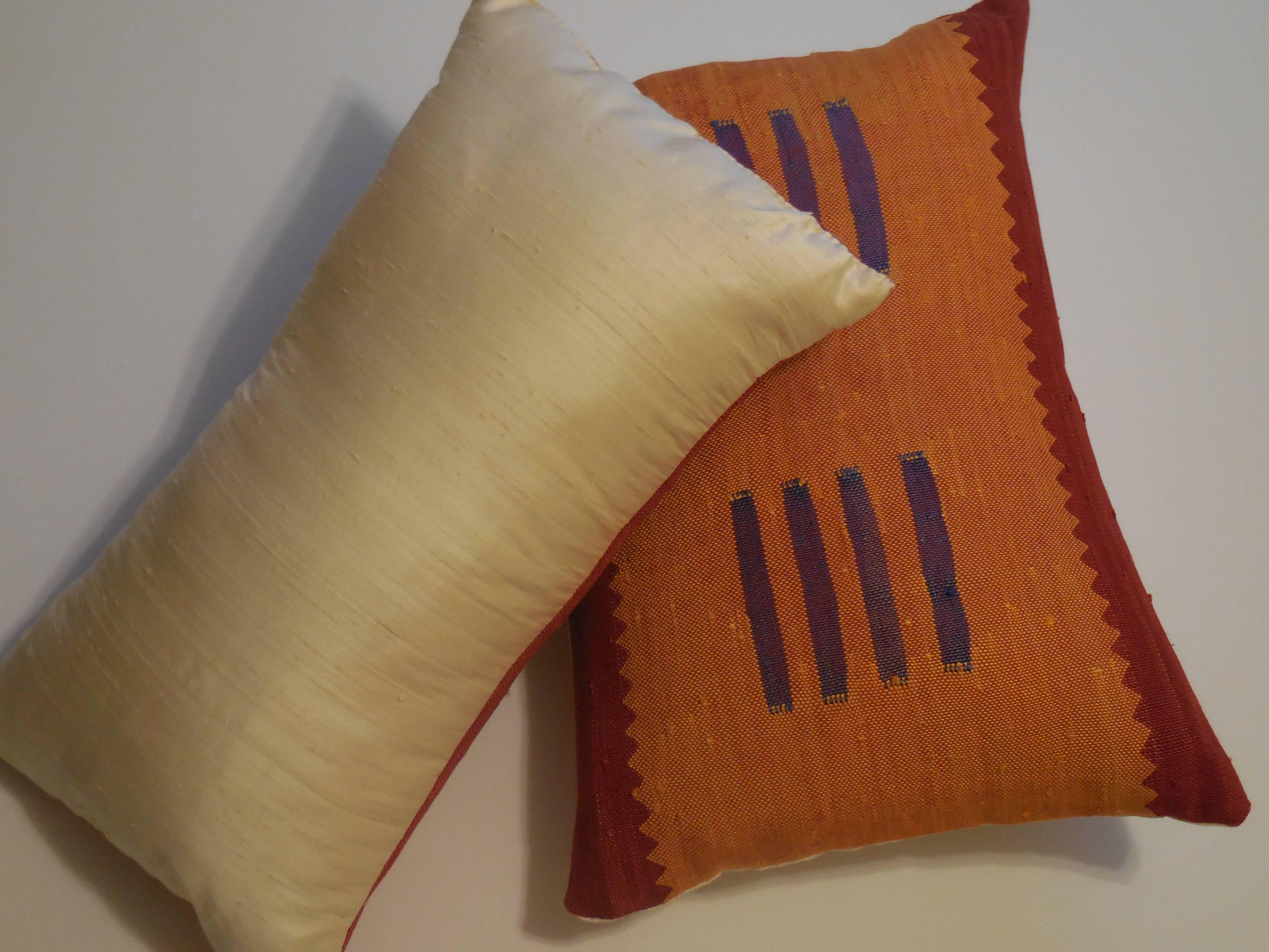 20th Century Pair of Silk Orange Pillows