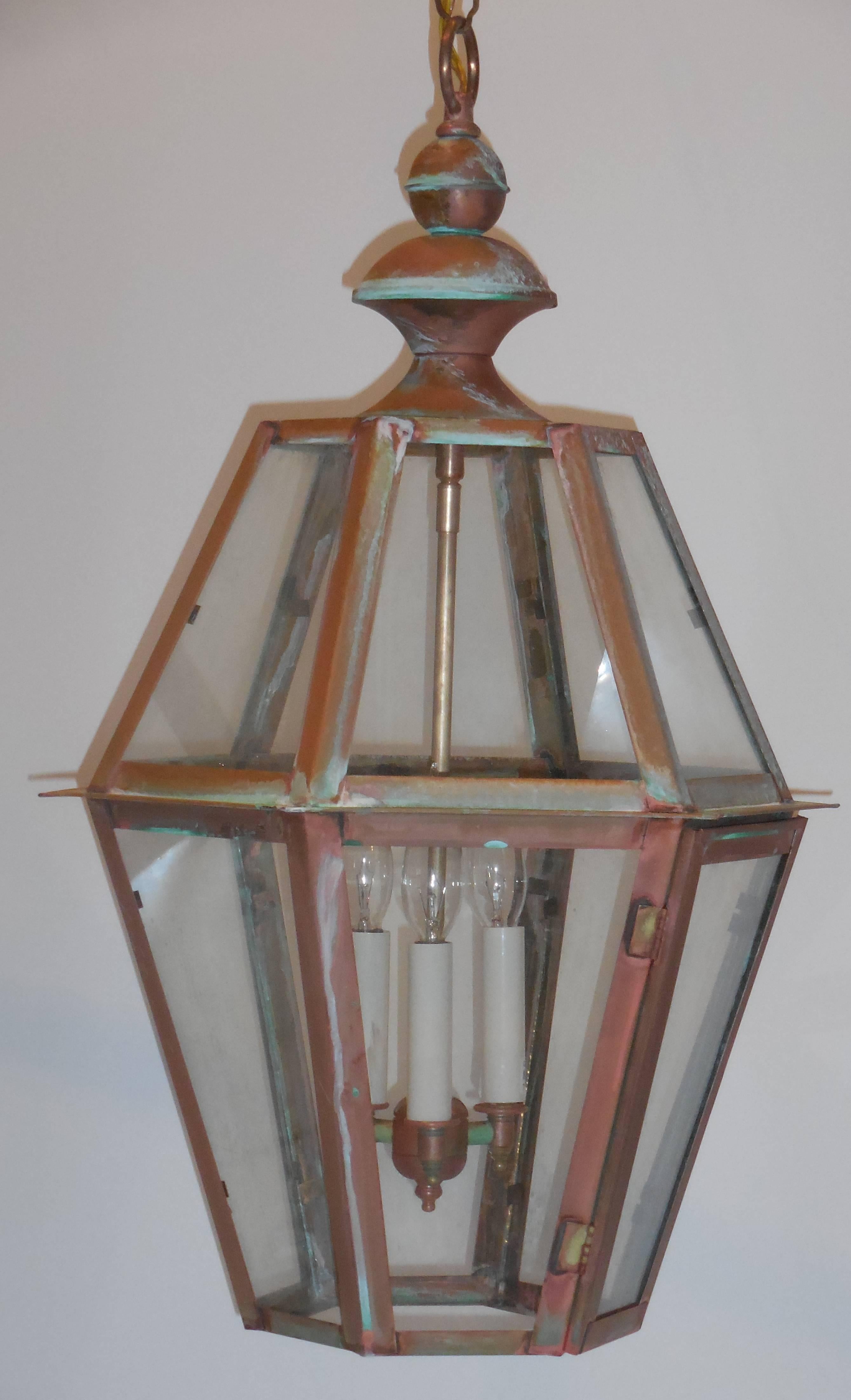 20th Century Six-Sided Copper Lantern