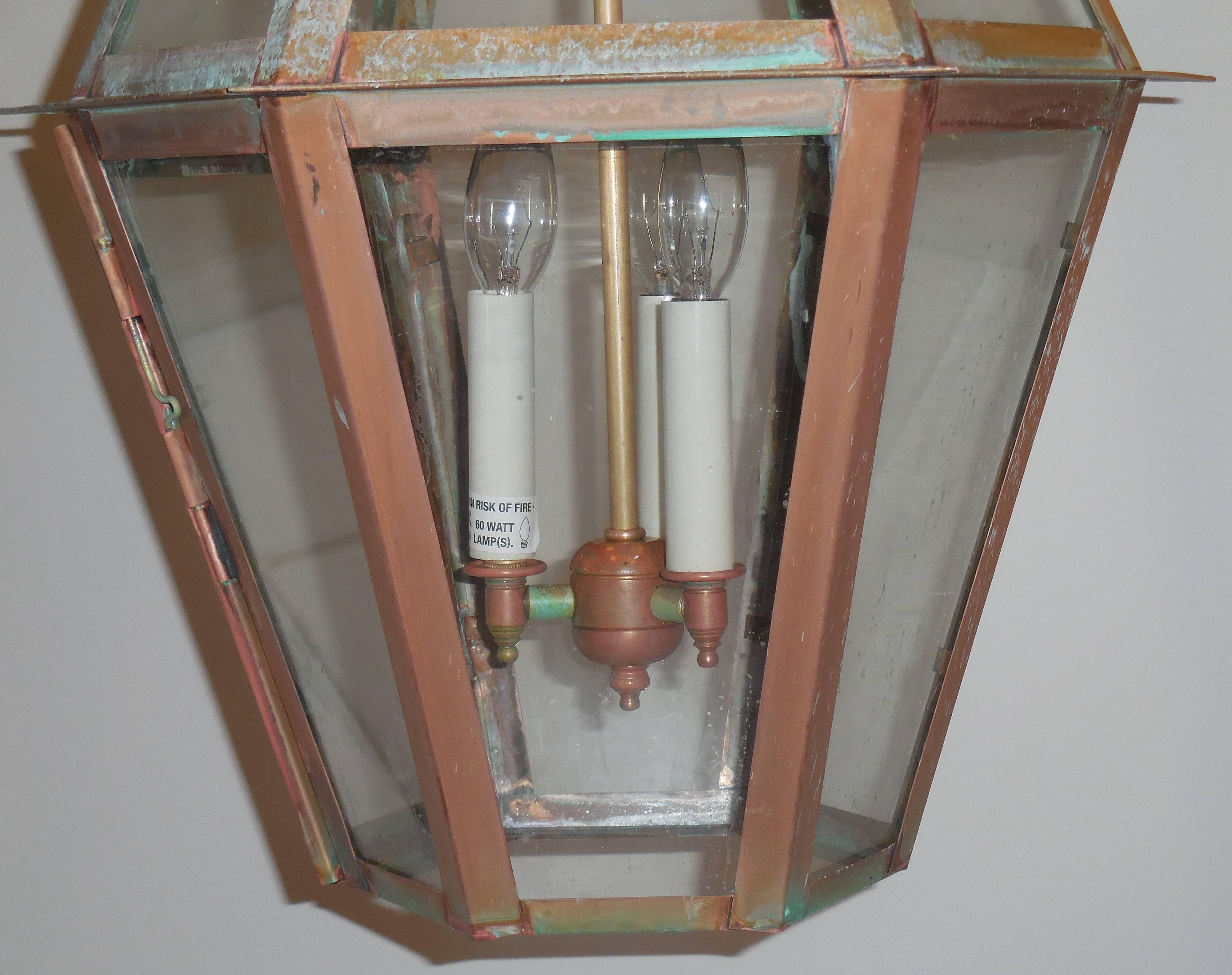 Glass Six-Sided Copper Lantern