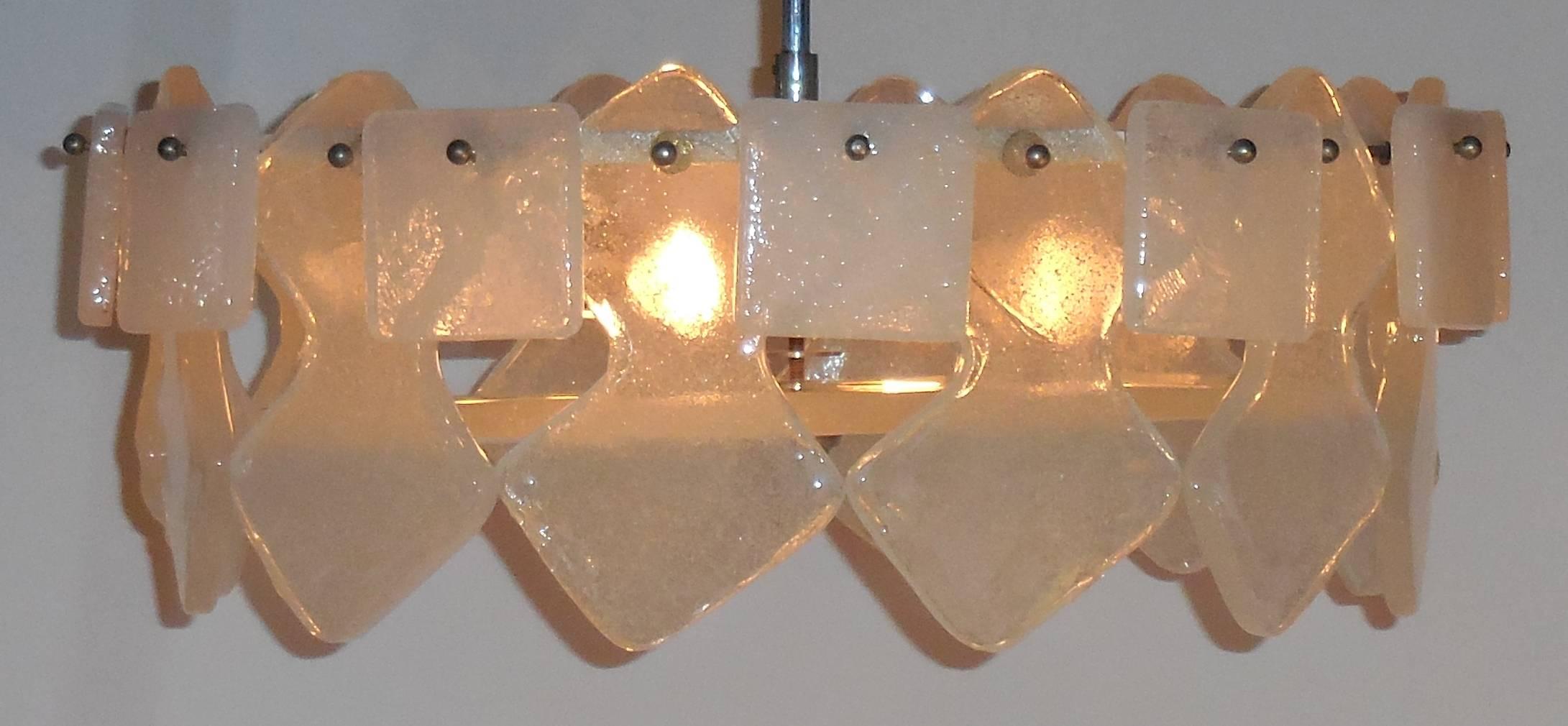 Funky Vintage Frosted Glass Chandelier In Excellent Condition In Delray Beach, FL