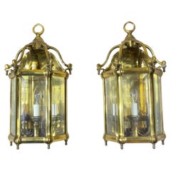 Pair of Vintage Solid Brass Wall Sconces / Hall Lanterns by Lamp Art-Italy