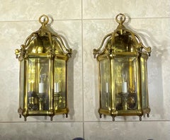 Pair of Vintage Solid Brass Wall Sconces / Hall Lanterns by Lamp Art-Italy