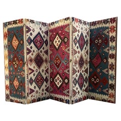 Paravento pieghevole in stile kilim orientale antico, a trama piatta, unico nel suo genere e realizzato su misura