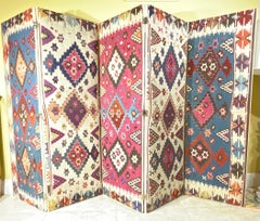 Paravento pieghevole in stile kilim orientale antico, a trama piatta, unico nel suo genere e realizzato su misura