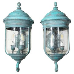 Pair of Vintage Solid Brass Wall Lanterns /Sconces 22”x10”x11”.5