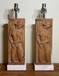Pair Of Solid Wood Art Deco Style Table Lamps