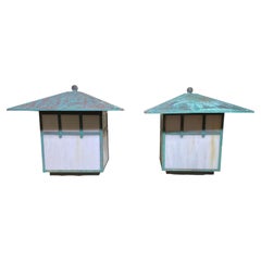 Stunning Pair of Artisan Copper & Slag Glass Mission/Arts & Crafts Table Lamps