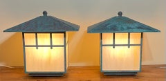 Stunning Pair of Artisan Copper & Slag Glass Mission/Arts & Crafts Table Lamps