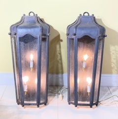 Large Exceptional Pair of Hand-Forged Iron Wall Lanterns Architectural Sconces