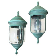 Pair of Vintage Solid Brass Wall Lanterns /Sconces 26”x 12” x13”
