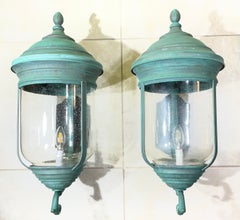 Pair of Vintage Solid Brass Wall Lanterns /Sconces 26”x 12” x13”