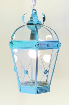 Vintage Style Solid Brass Verdigris Hanging Lantern - Restored & Rewired