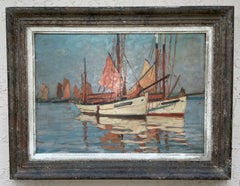 Vintage French Impressionist Harbor Scene Oil Painting, Lucien Lefebvre-Foinet F