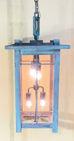 Stunning Large Arts & Crafts / Mission Style Solid Copper Pendant Lantern Light