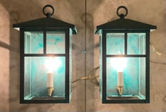 Vintage Pair of Solid Brass Outdoor Wall Lanterns – 13”H x 7”.5W x 7”.5D