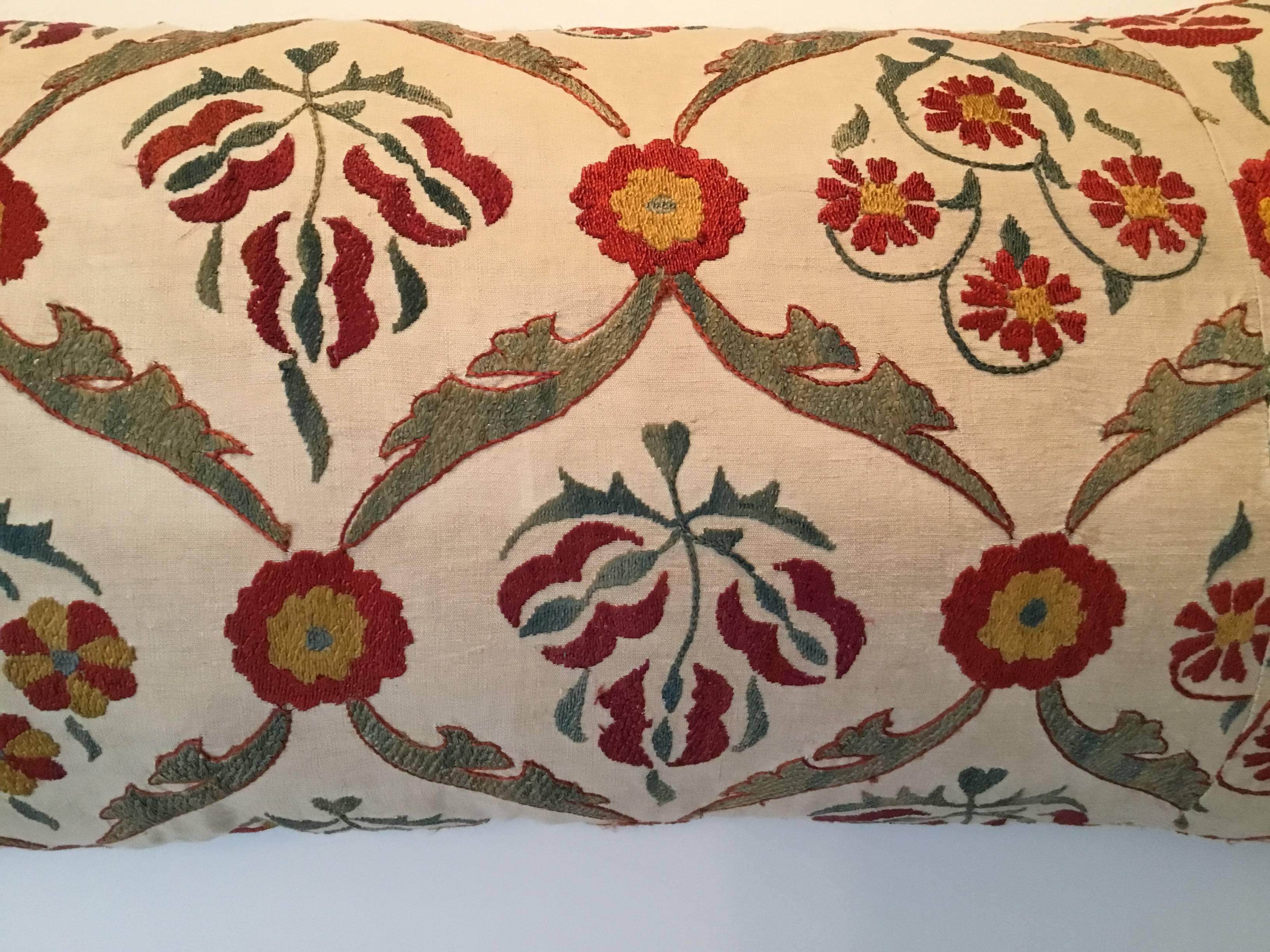 Large Vintage Suzani Pillow In Good Condition In Delray Beach, FL