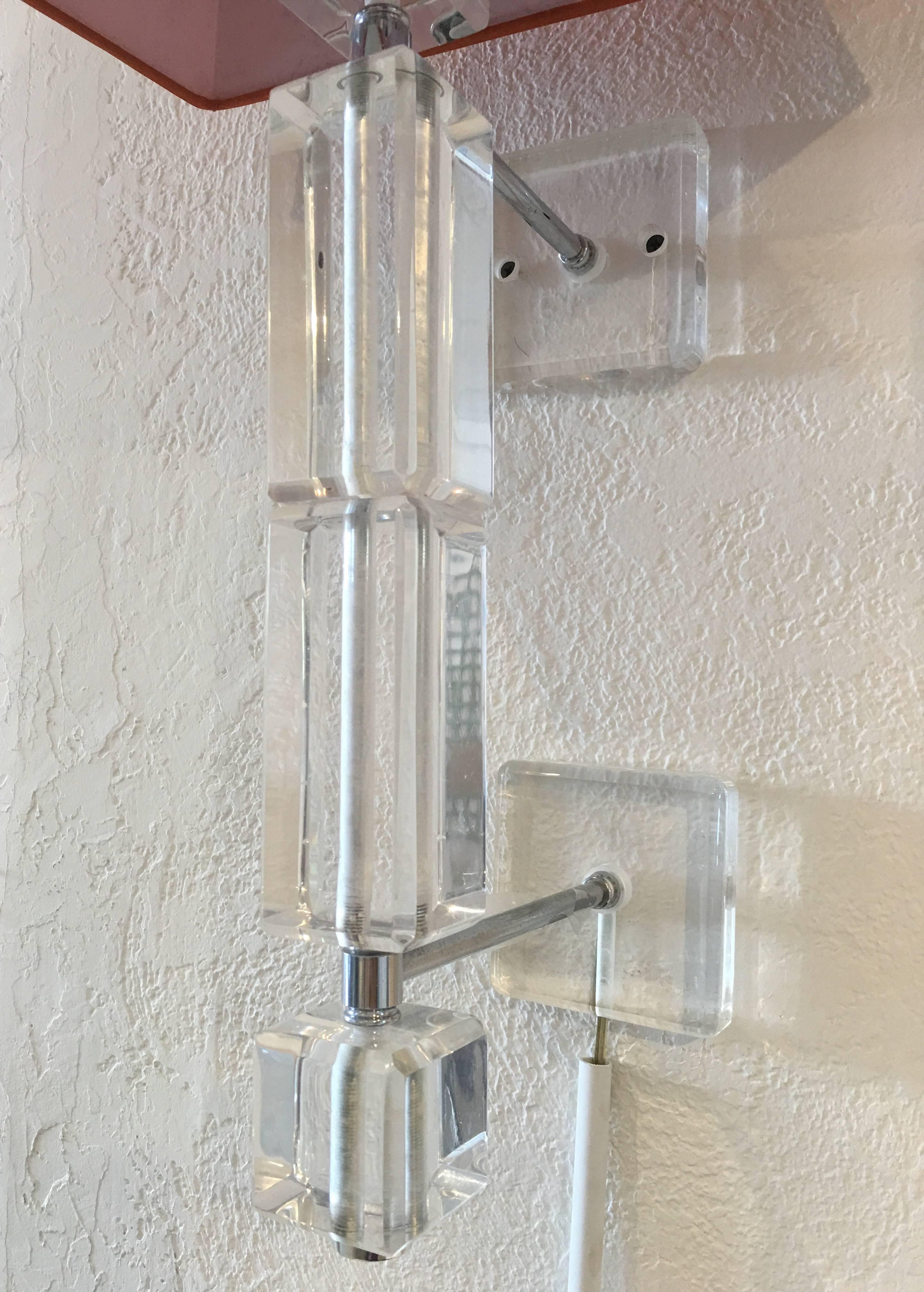 American Pair of Vintage Lucite Wall Sconces