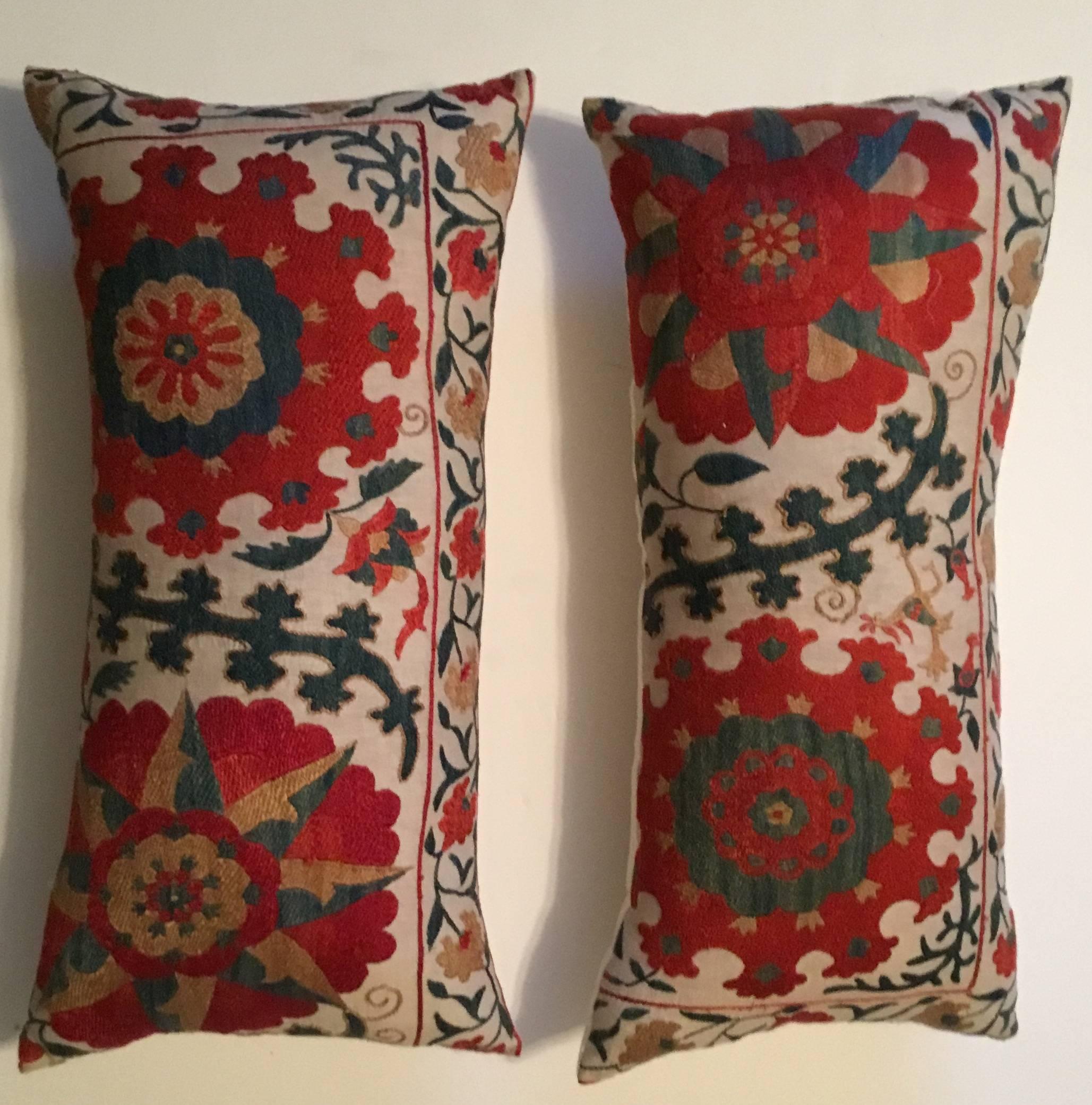 Uzbek Pair of Vintage Suzani Pillows