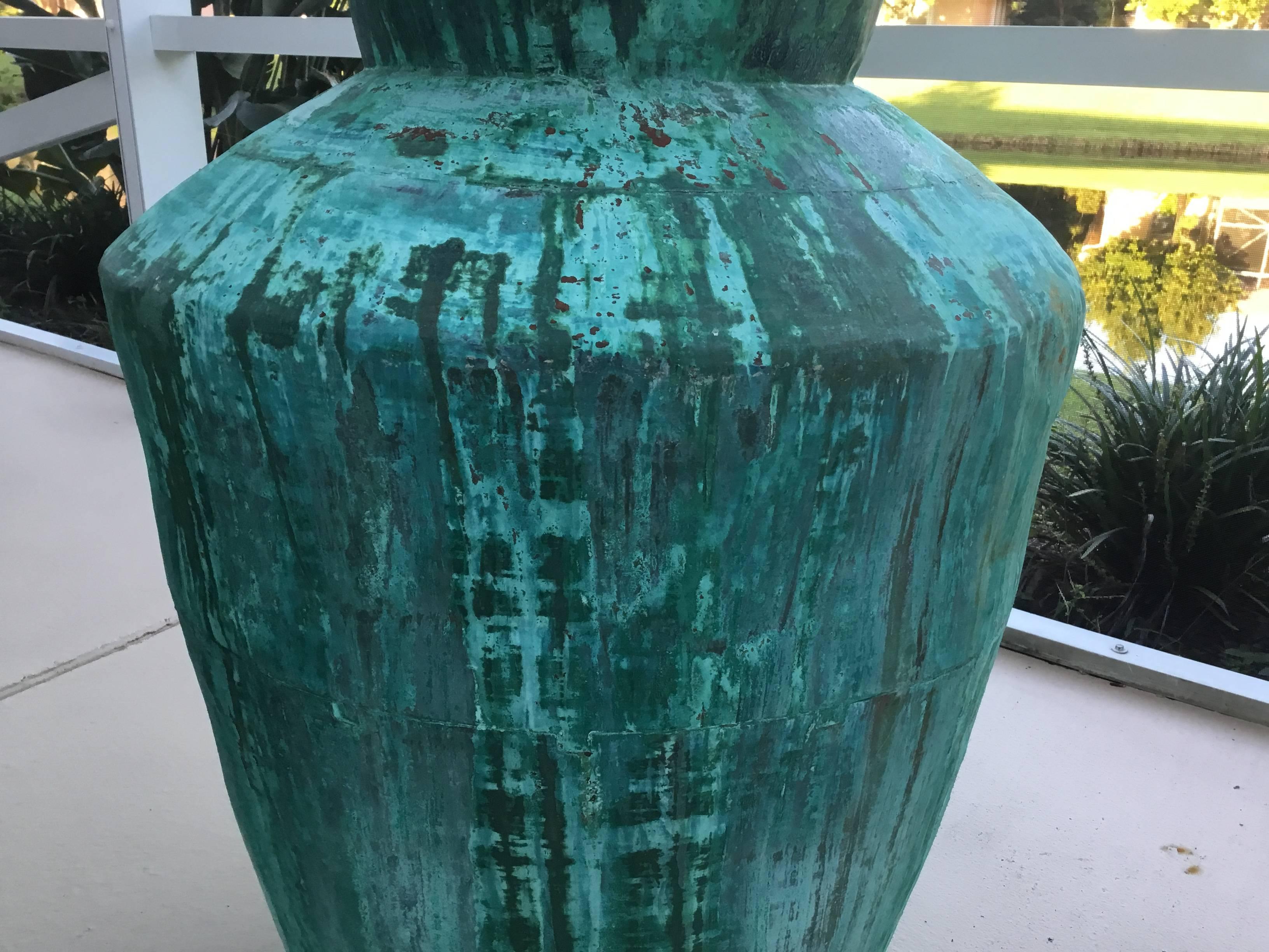 Large Pair of Architectural Copper Jardinieres In Excellent Condition In Delray Beach, FL