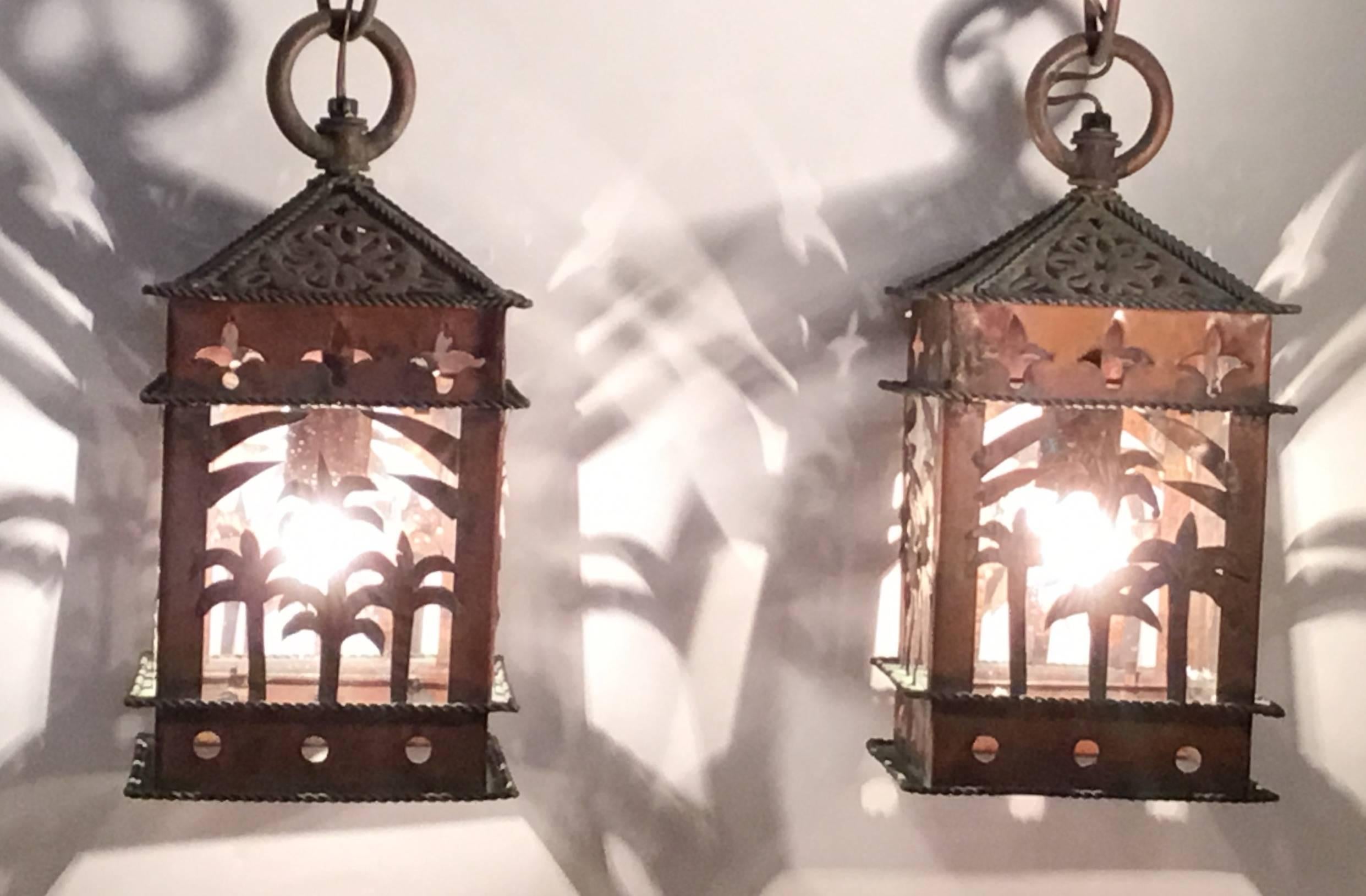 Pair of Vintage Hanging Copper Lanterns 3