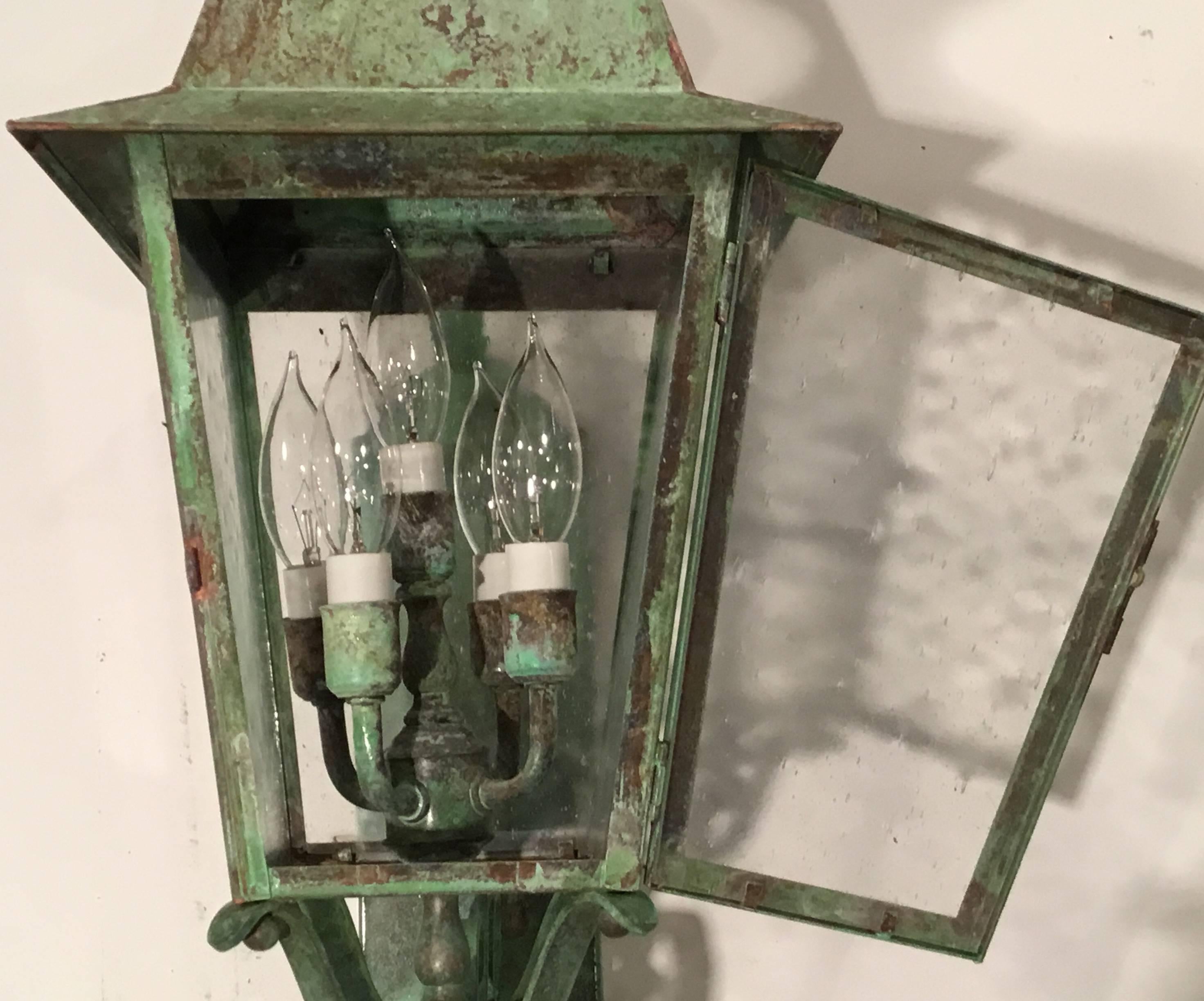 Pair of Wall Hanging Wall Lantern In Excellent Condition In Delray Beach, FL