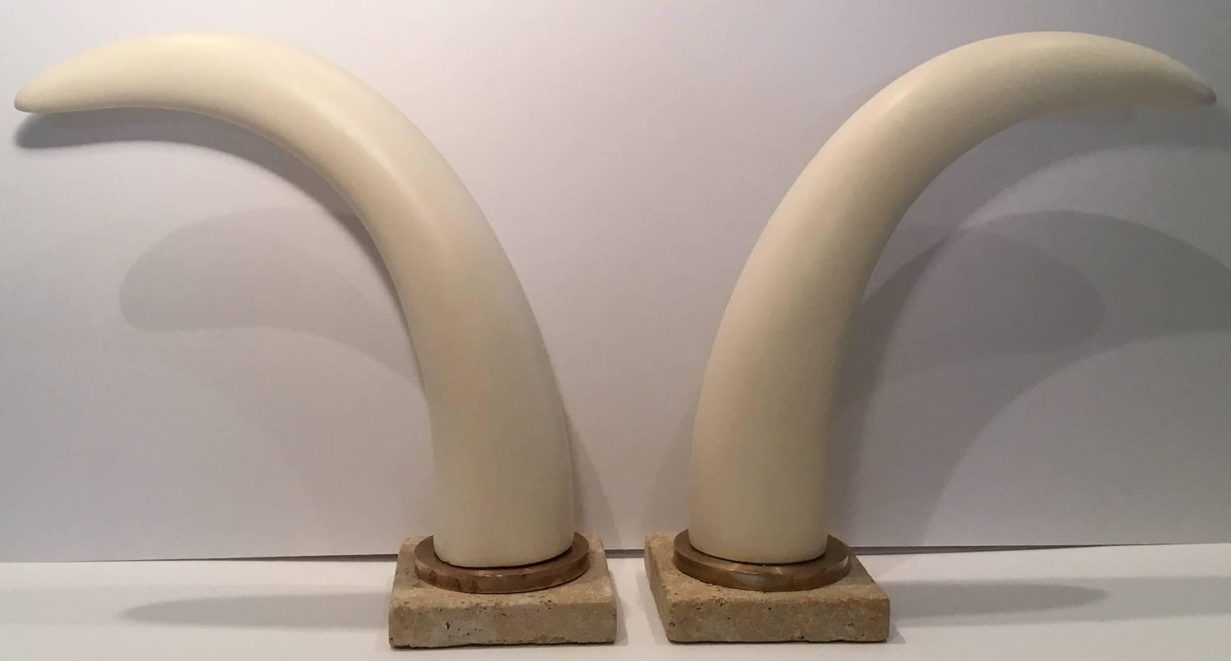 Brass Pair of Decorative Tusk Horn For Sale