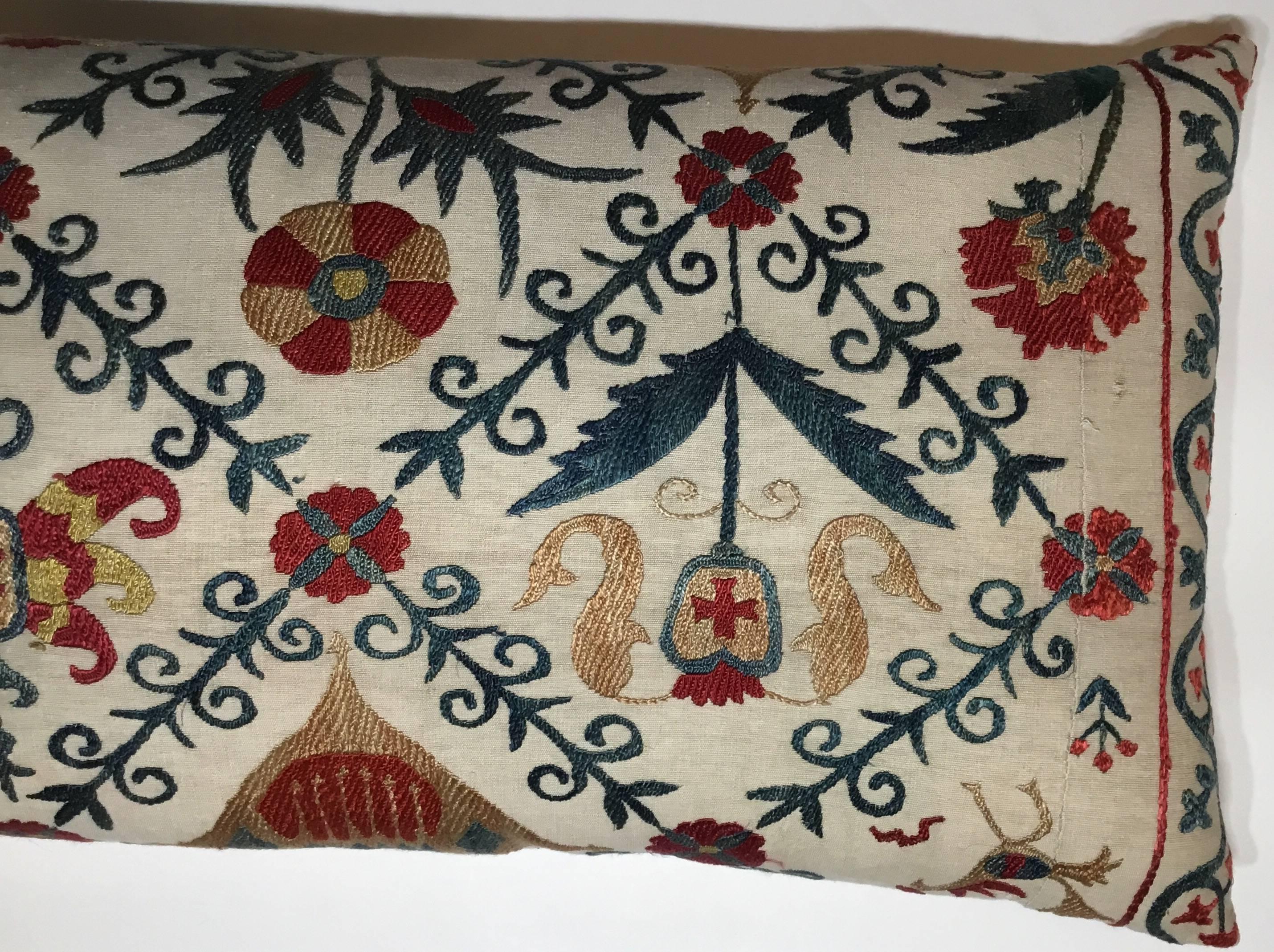 Vintage Silk Embroidery Suzani Pillow In Excellent Condition In Delray Beach, FL