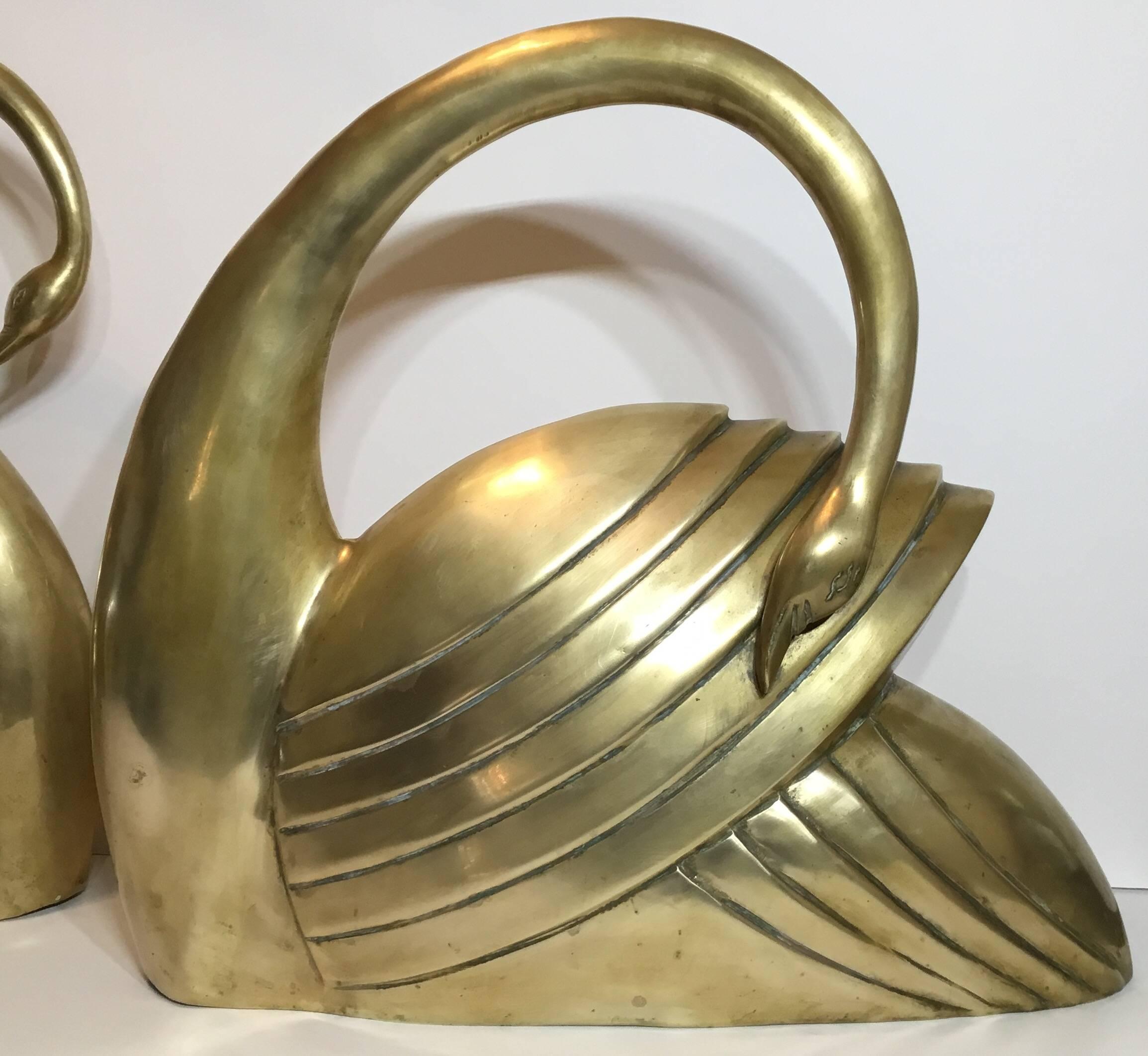 Unknown Elegant Pair of Modernist Brass Swan