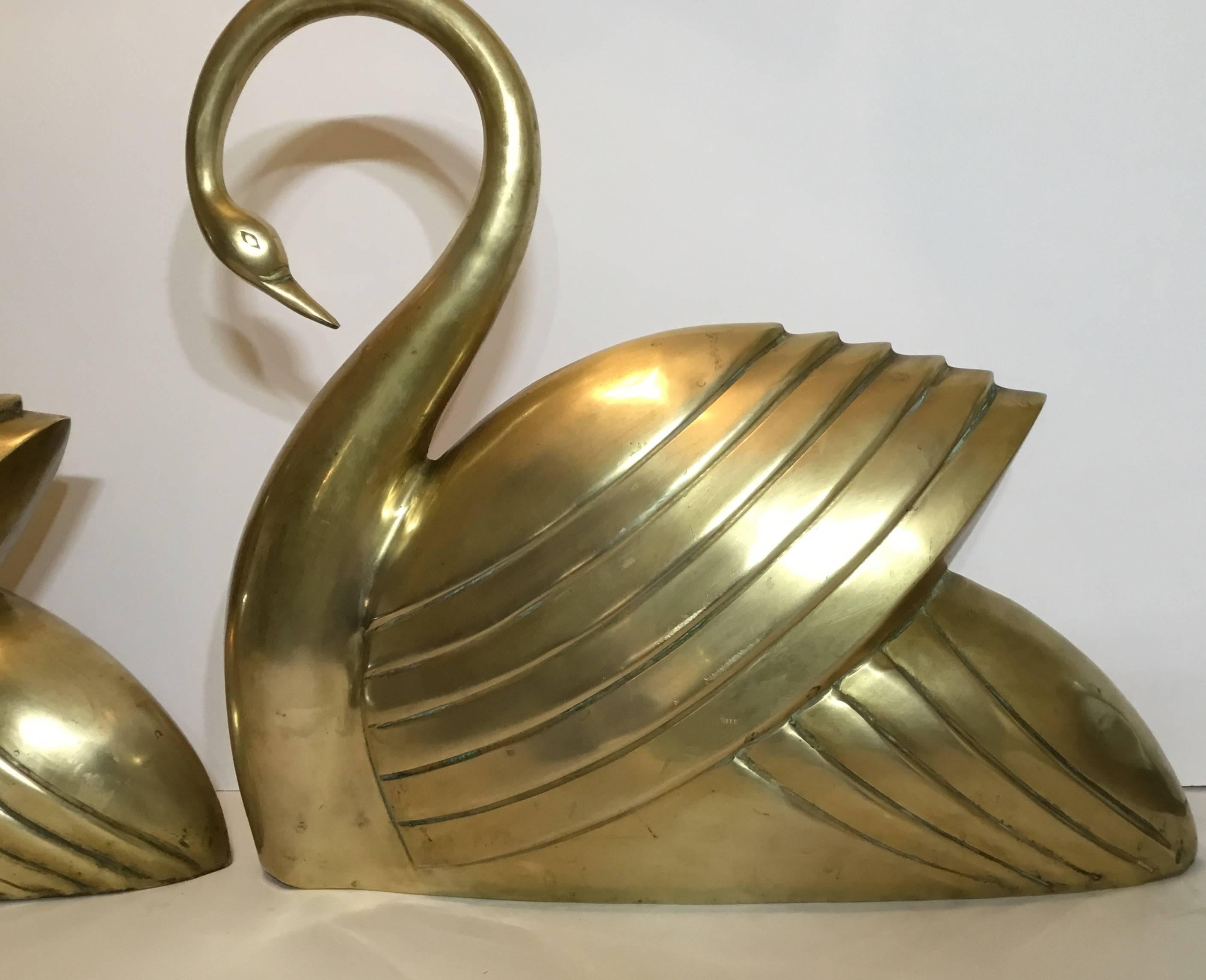 Elegant Pair of Modernist Brass Swan 1