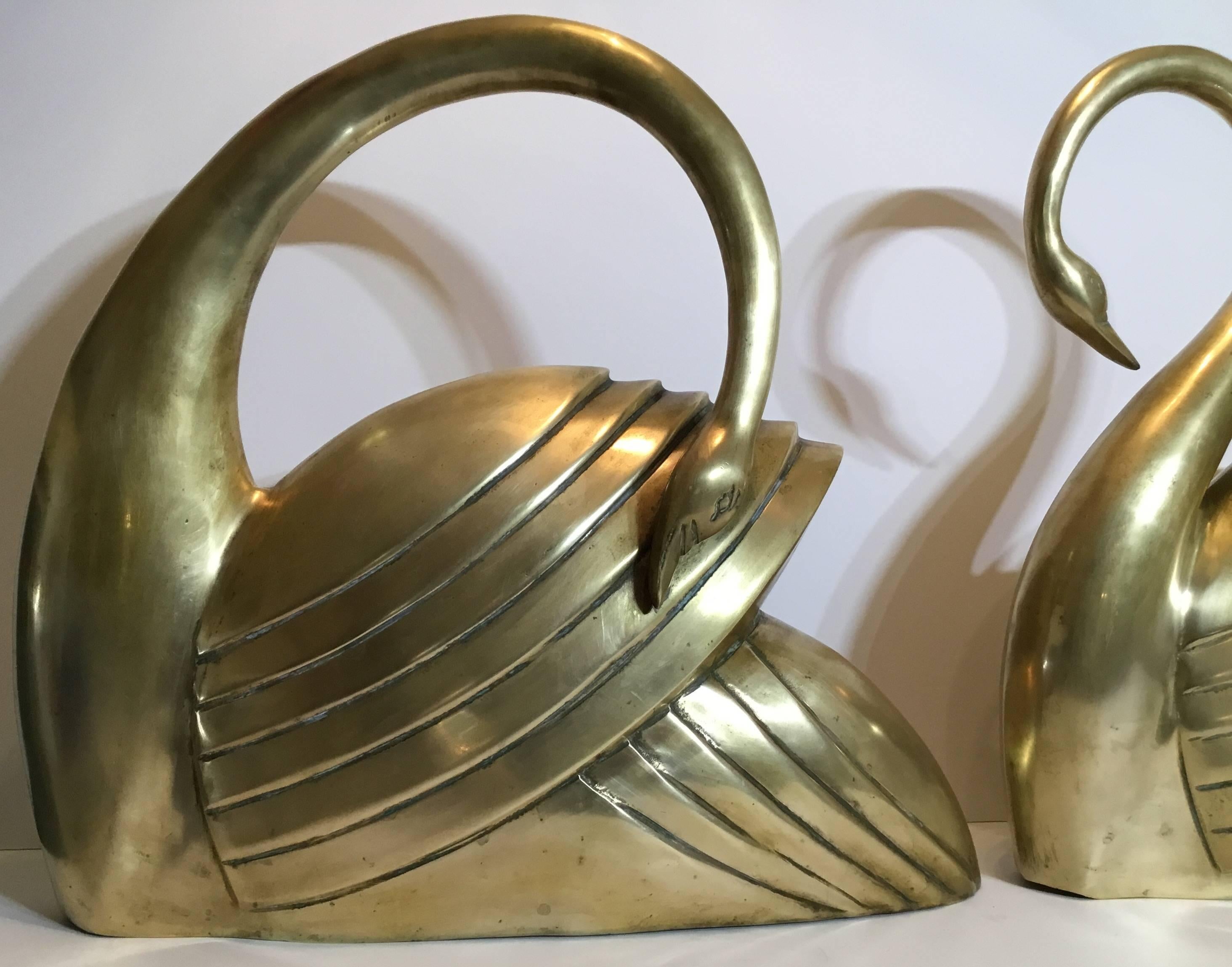 Elegant Pair of Modernist Brass Swan 2