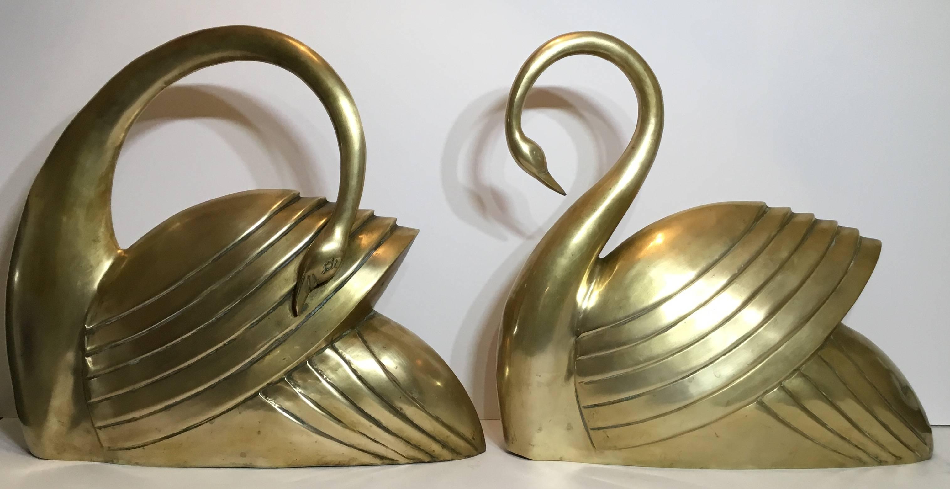 Elegant Pair of Modernist Brass Swan 3