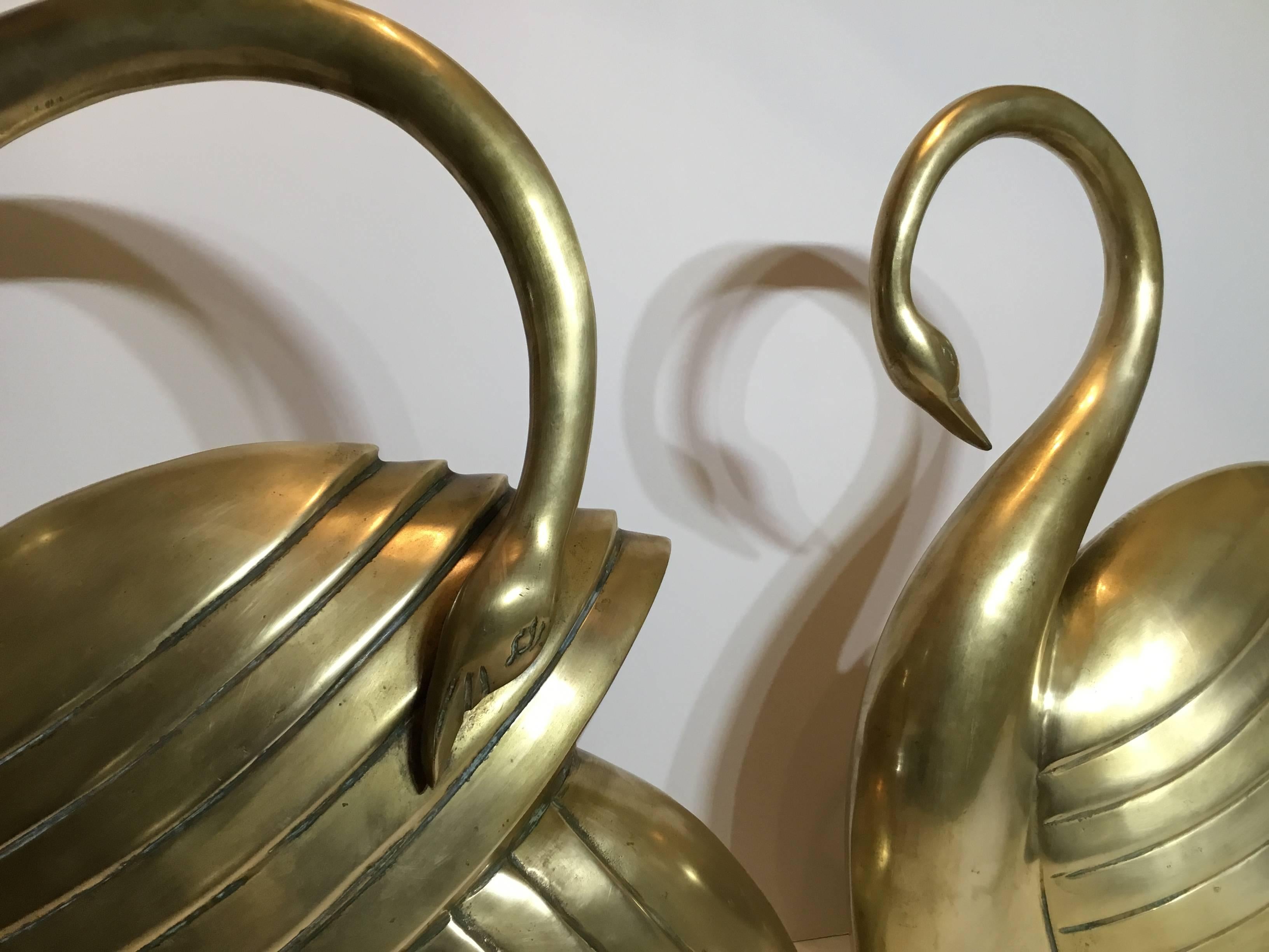 Elegant Pair of Modernist Brass Swan 4