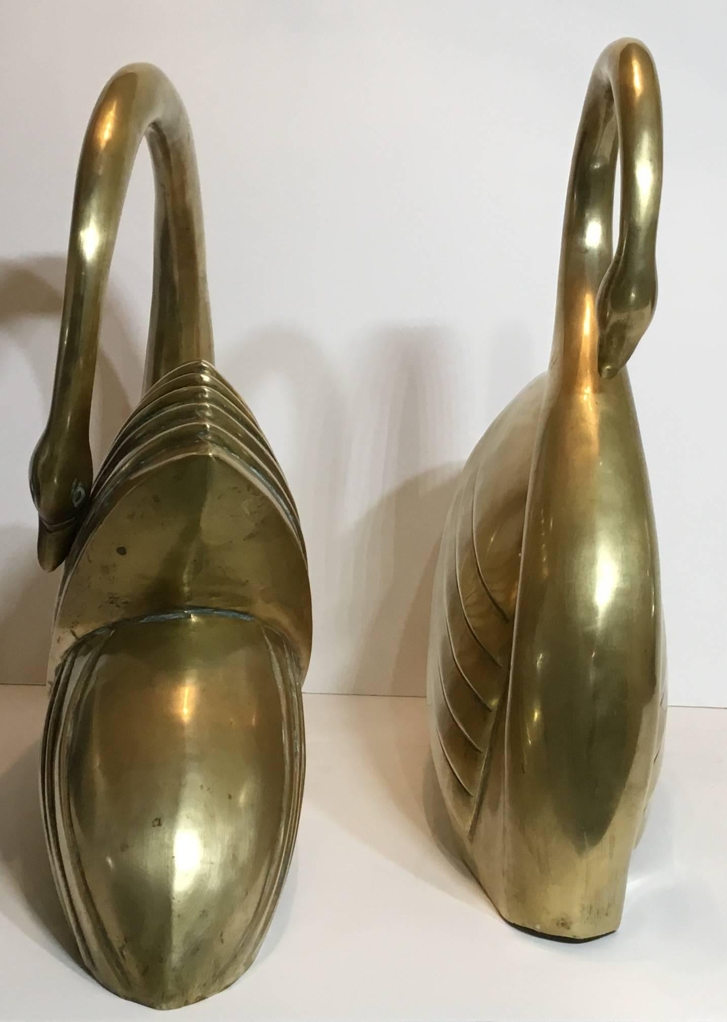 Elegant Pair of Modernist Brass Swan 5