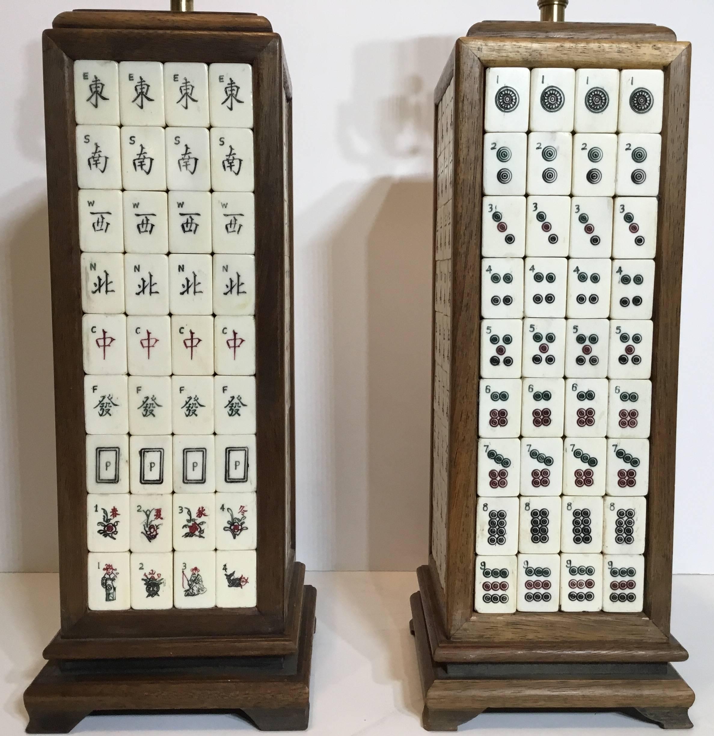 Chinese Pair of Vintage Mahjong Table Lamps