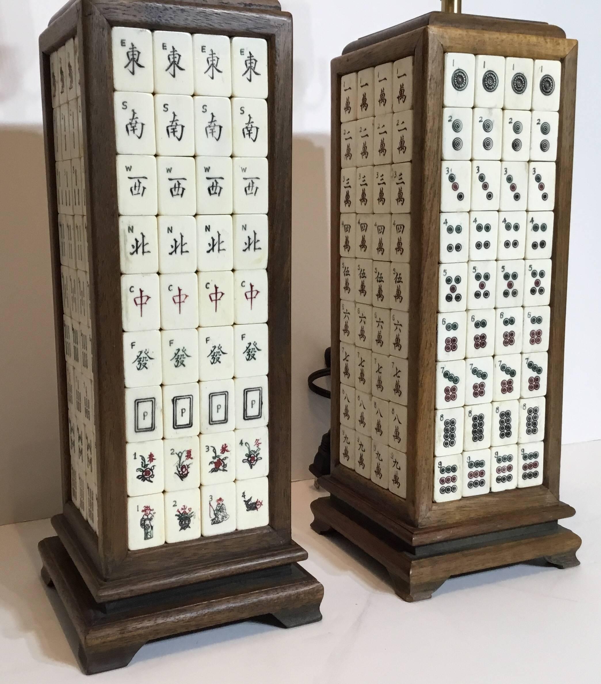 Pair of Vintage Mahjong Table Lamps In Excellent Condition In Delray Beach, FL